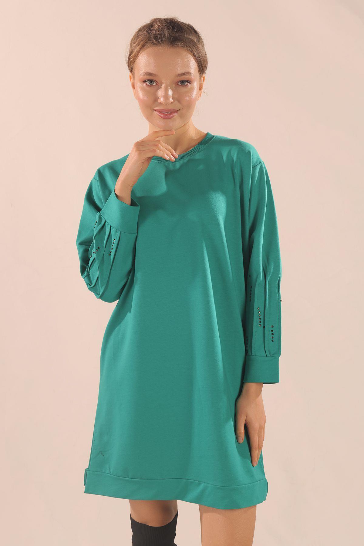 Yeşil Kol Pile Taş Detay Sweat 3434 - 1