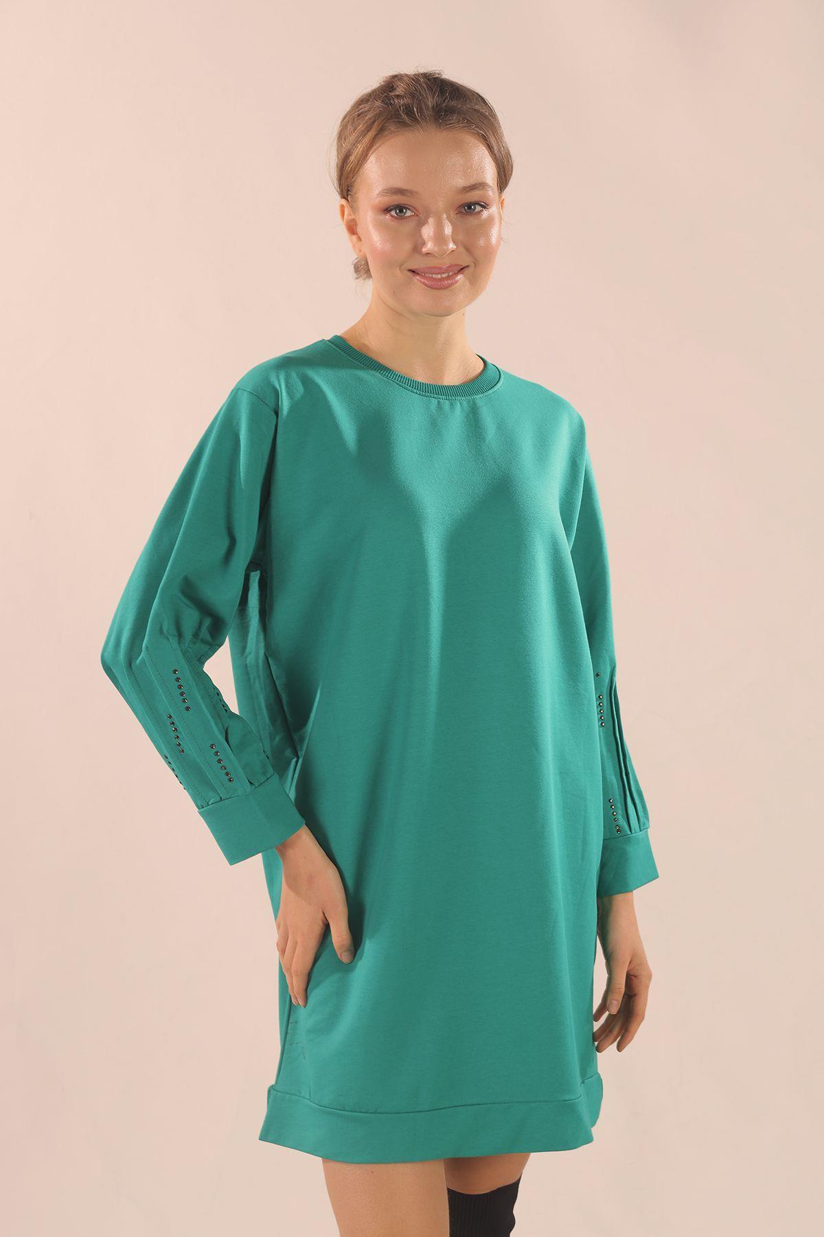 Yeşil Kol Pile Taş Detay Sweat 3434 - 3