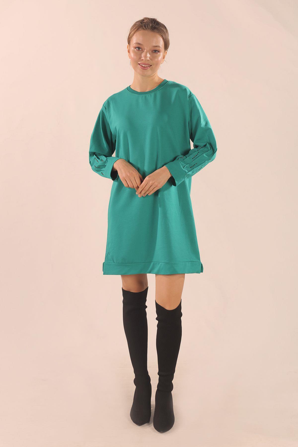 Yeşil Kol Pile Taş Detay Sweat 3434 - 4