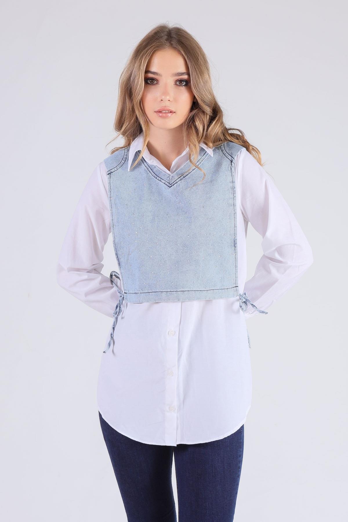 Beyaz Kot Bolerolu Tunik 3447 