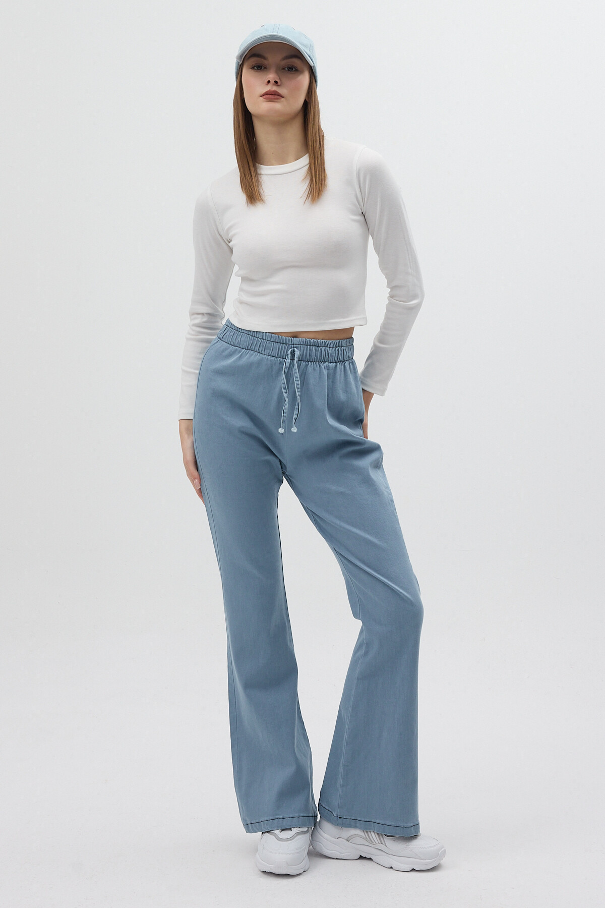 Buz Bel Lastikli Geniş Paça Kadın Kot Pantolon 3457 - 3