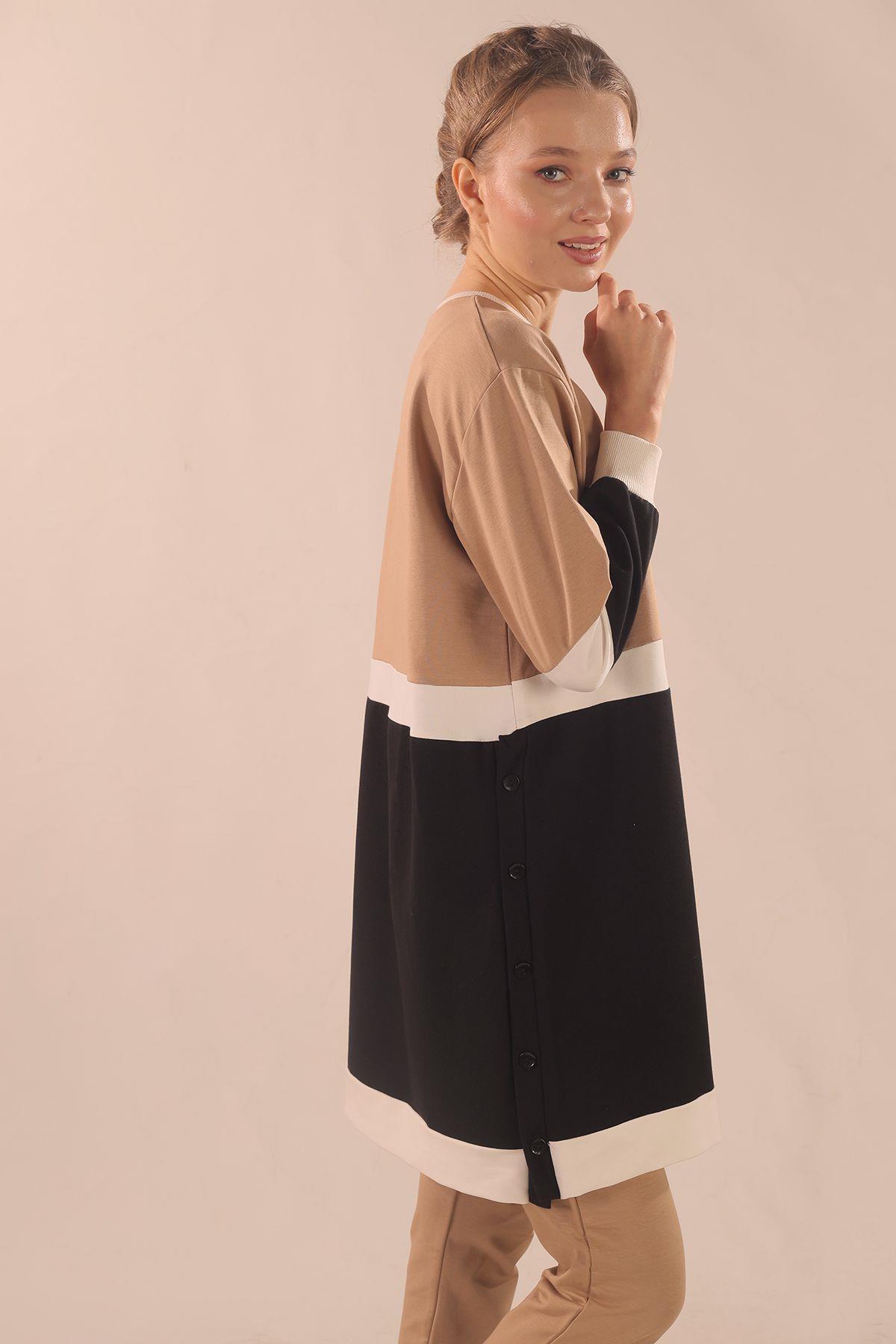 Bej Çift Renk Düğme Detay Takım 3478 - 3