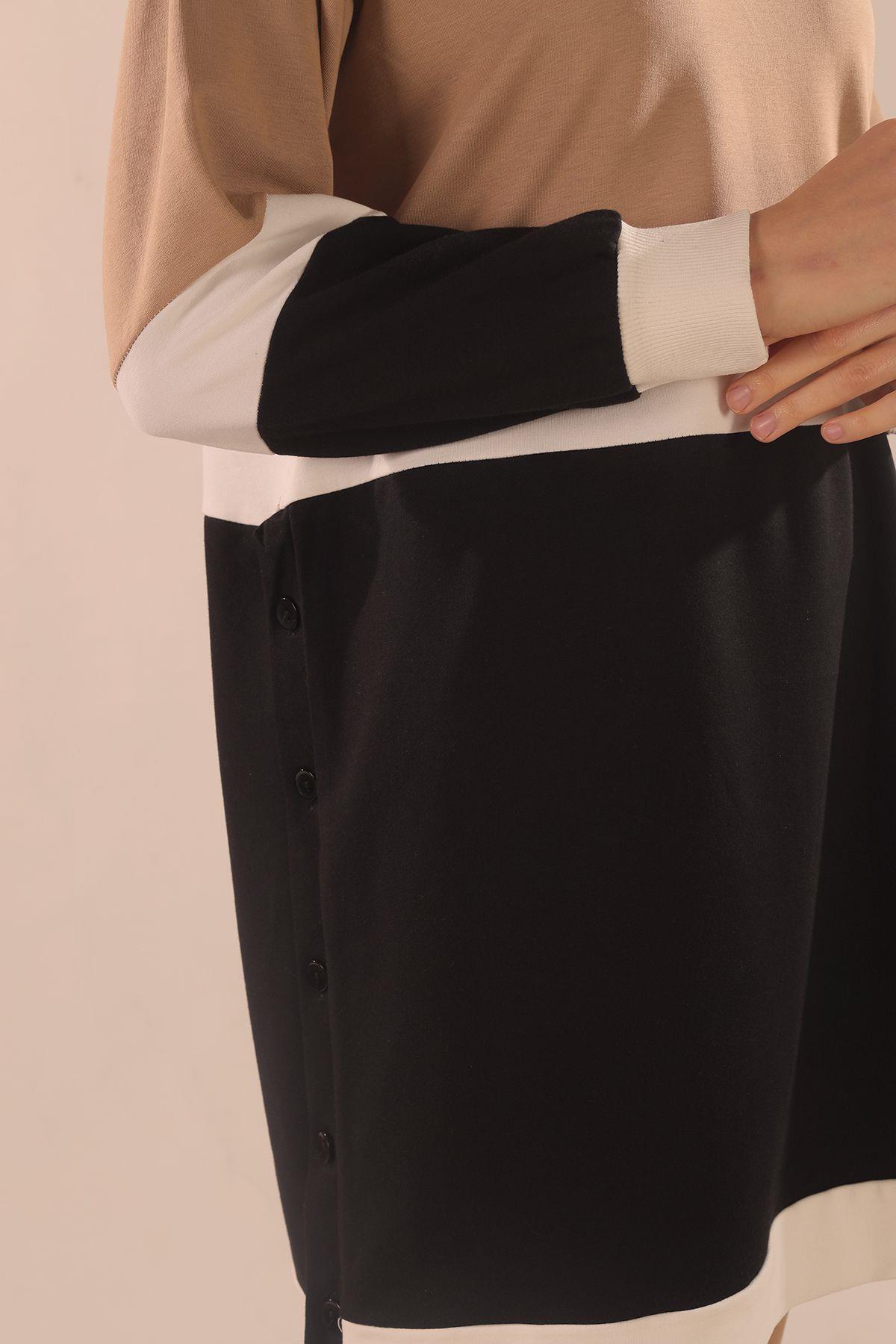 Bej Çift Renk Düğme Detay Takım 3478 - 4