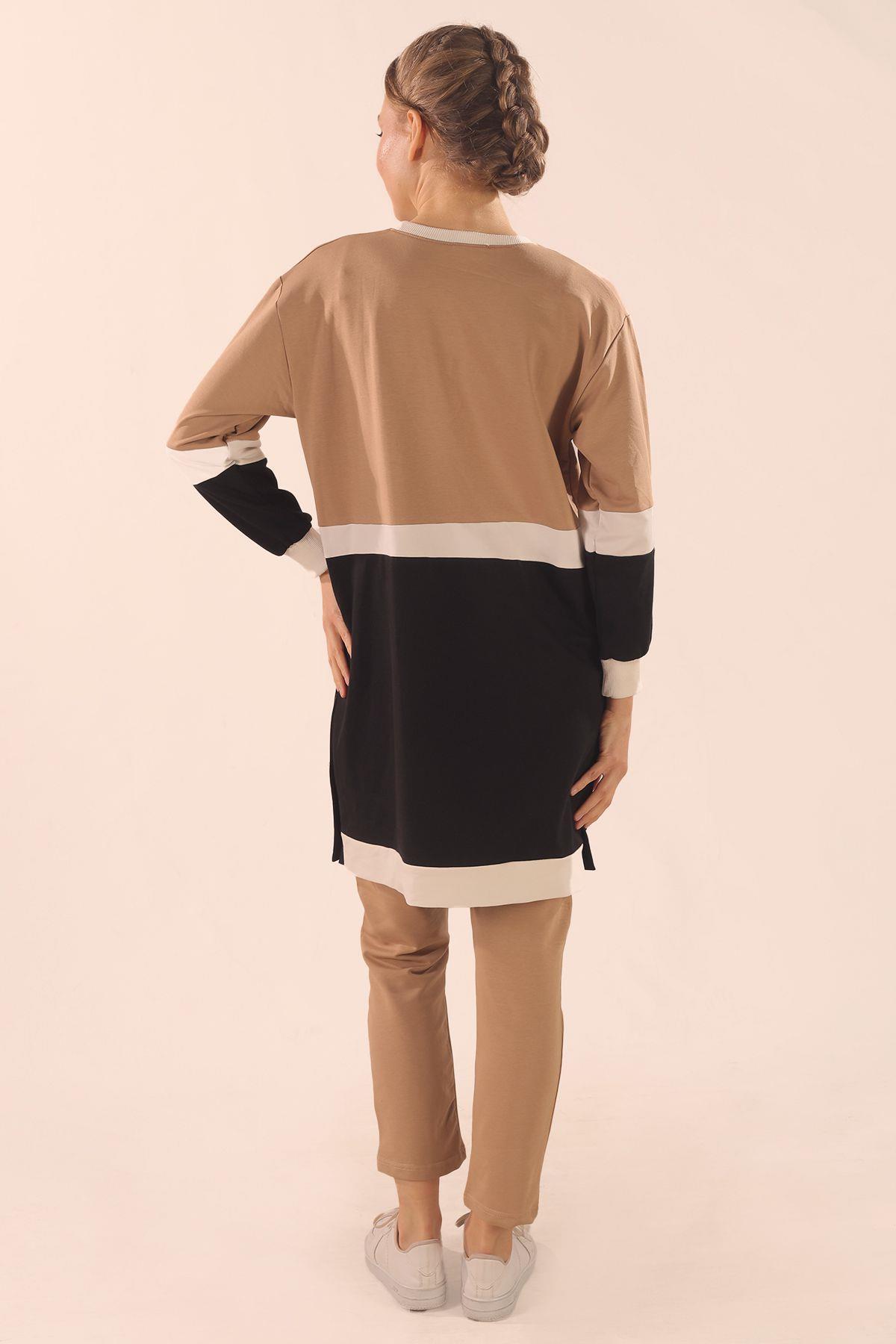 Bej Çift Renk Düğme Detay Takım 3478 - 5