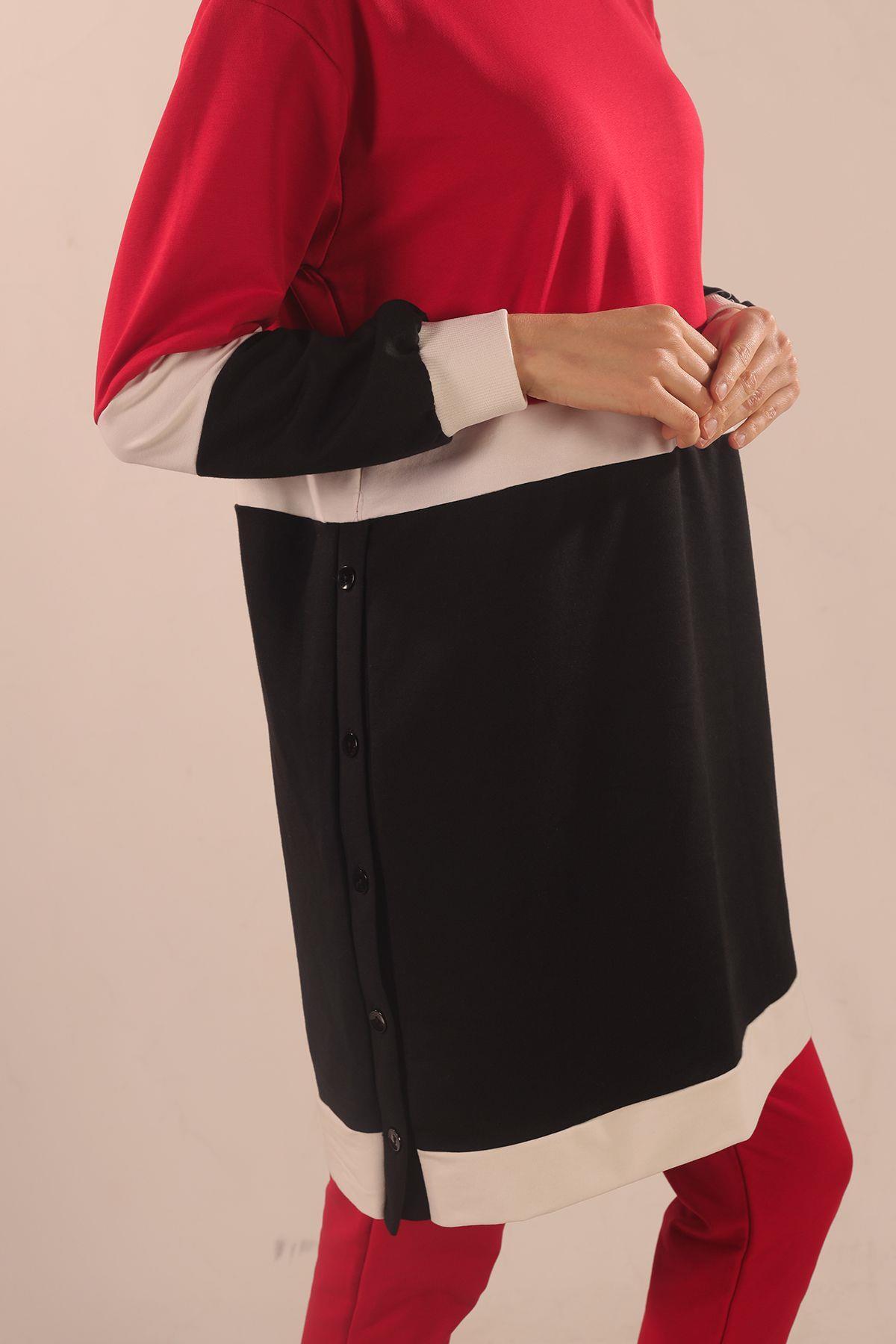 Kırmızı Çift Renk Düğme Detay Takım 3478 - 3