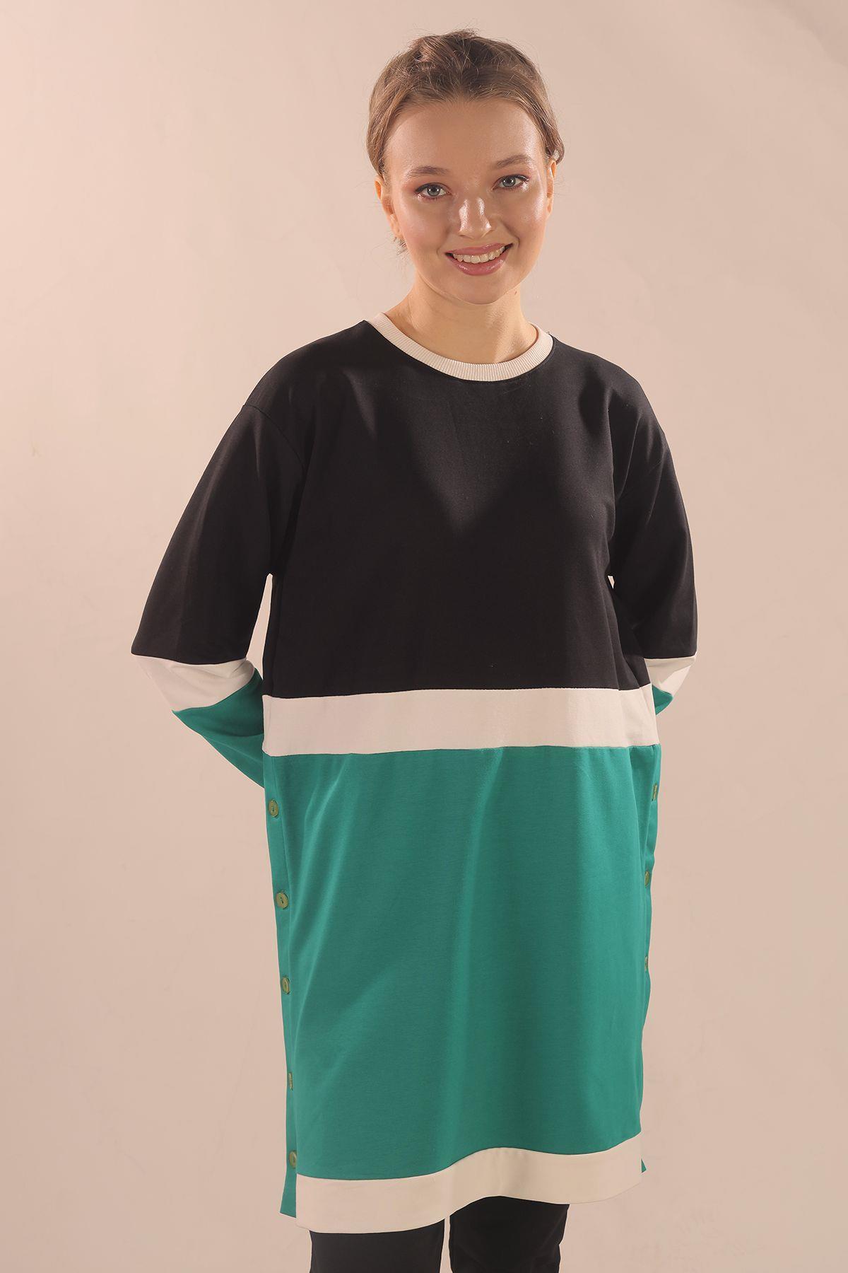 Yeşil Çift Renk Düğme Detay Takım 3478 - 1