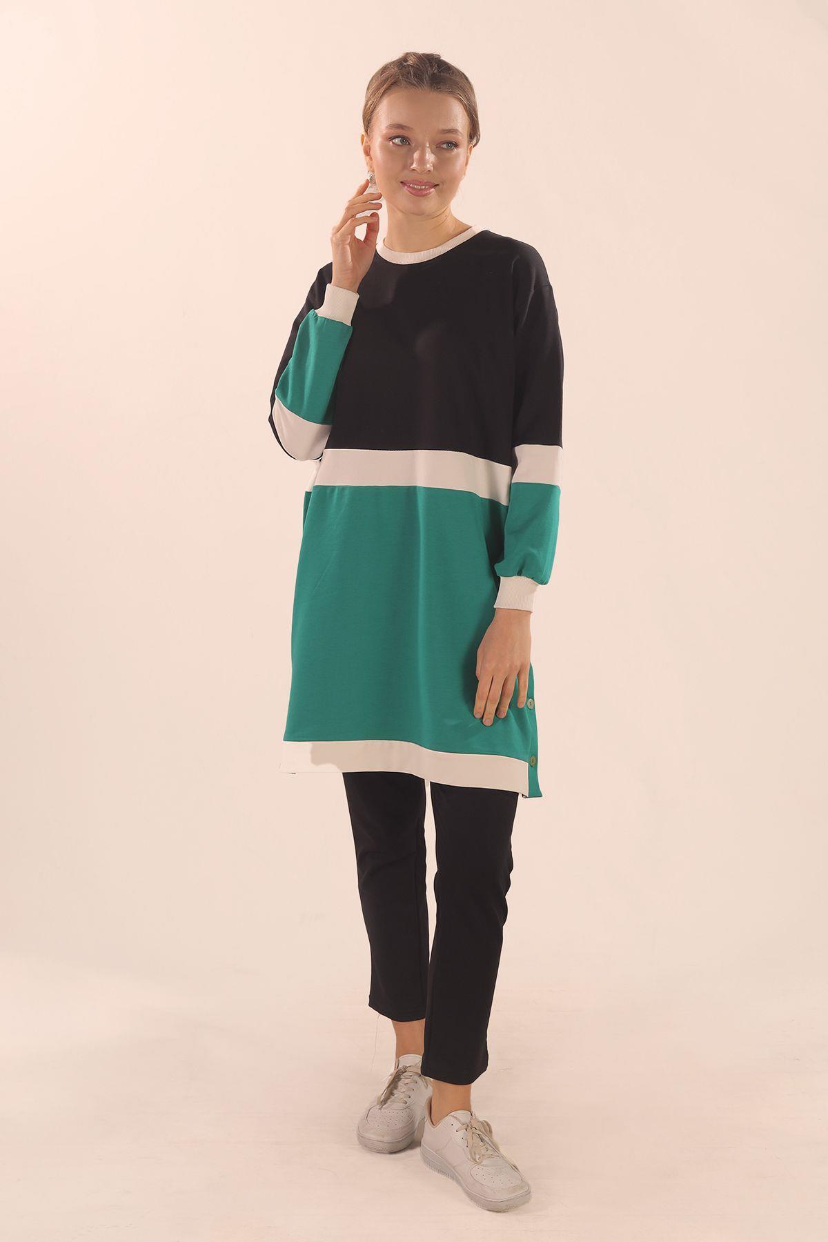 Yeşil Çift Renk Düğme Detay Takım 3478 - 2