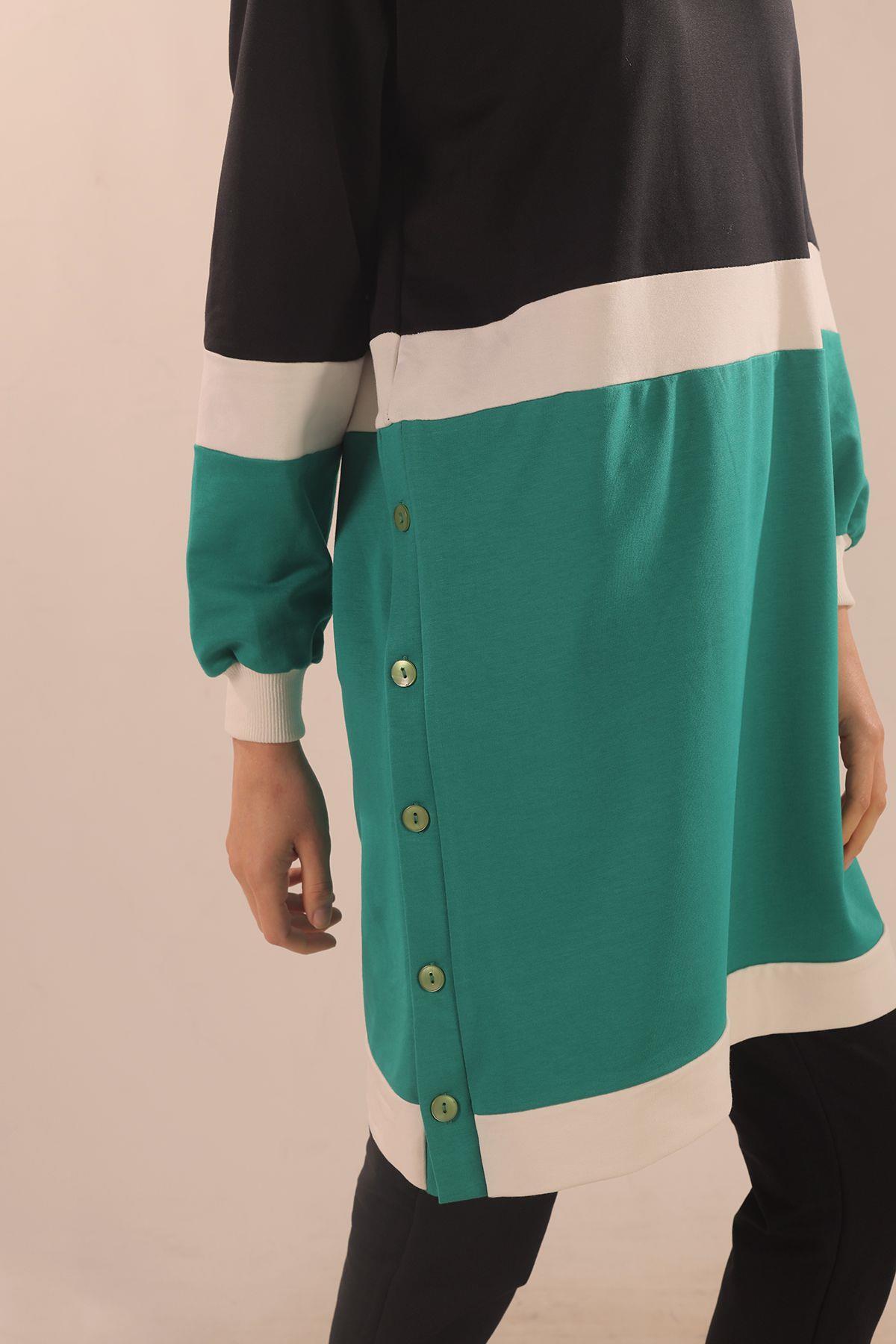 Yeşil Çift Renk Düğme Detay Takım 3478 - 3