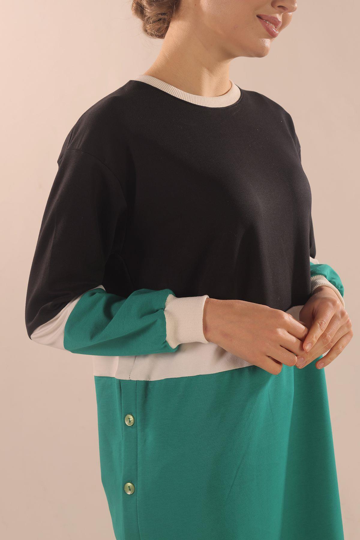 Yeşil Çift Renk Düğme Detay Takım 3478 - 4