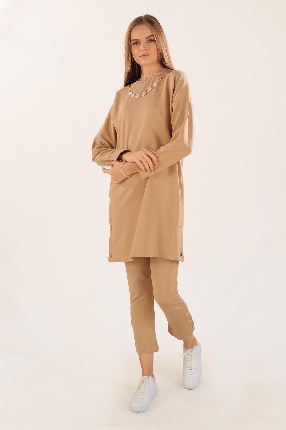 Bej Kolyeli Çıtçıt Detay Sweat Takım 3479 - 3