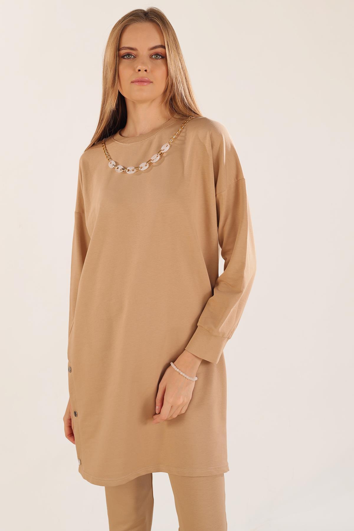 Bej Kolyeli Çıtçıt Detay Sweat Takım 3479 - 4