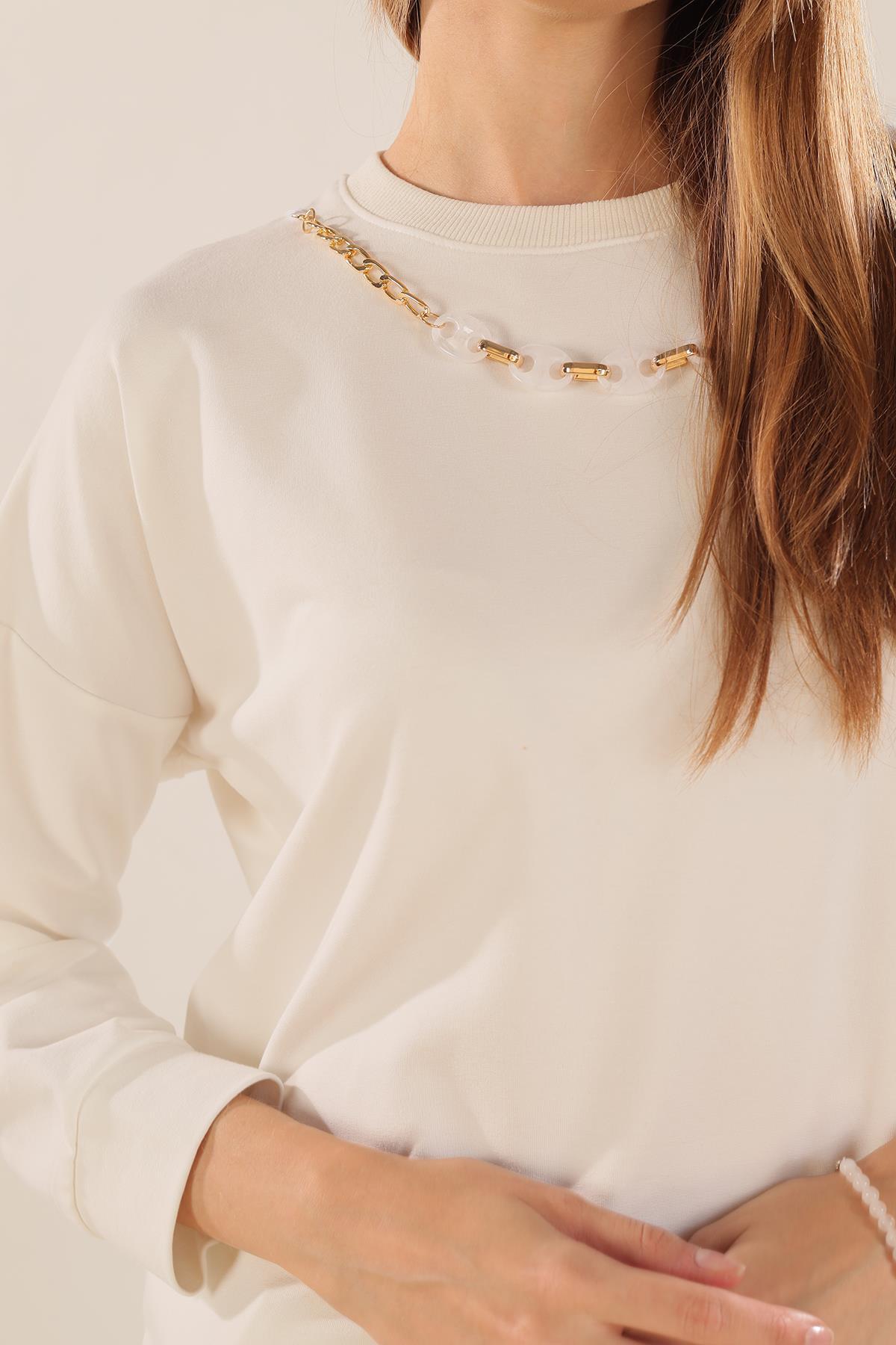 Beyaz Kolyeli Çıtçıt Detay Sweat Takım 3479 - 6