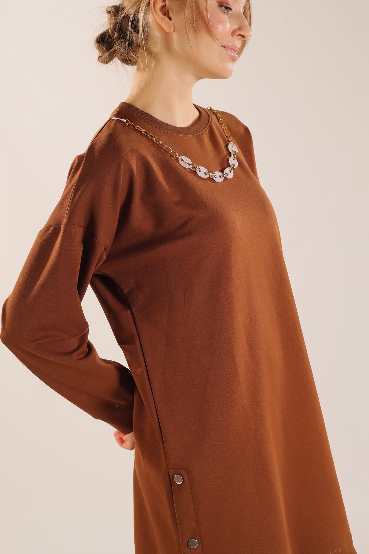 Kahve Kolyeli Çıtçıt Detay Sweat Takım 3479 - 3