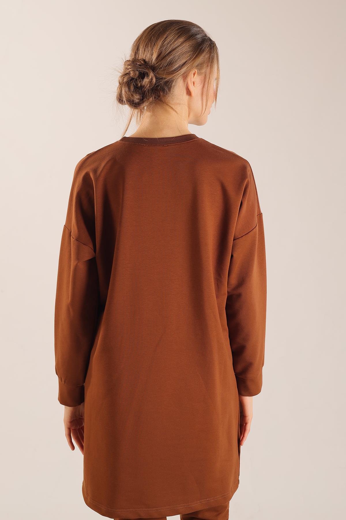 Kahve Kolyeli Çıtçıt Detay Sweat Takım 3479 - 4