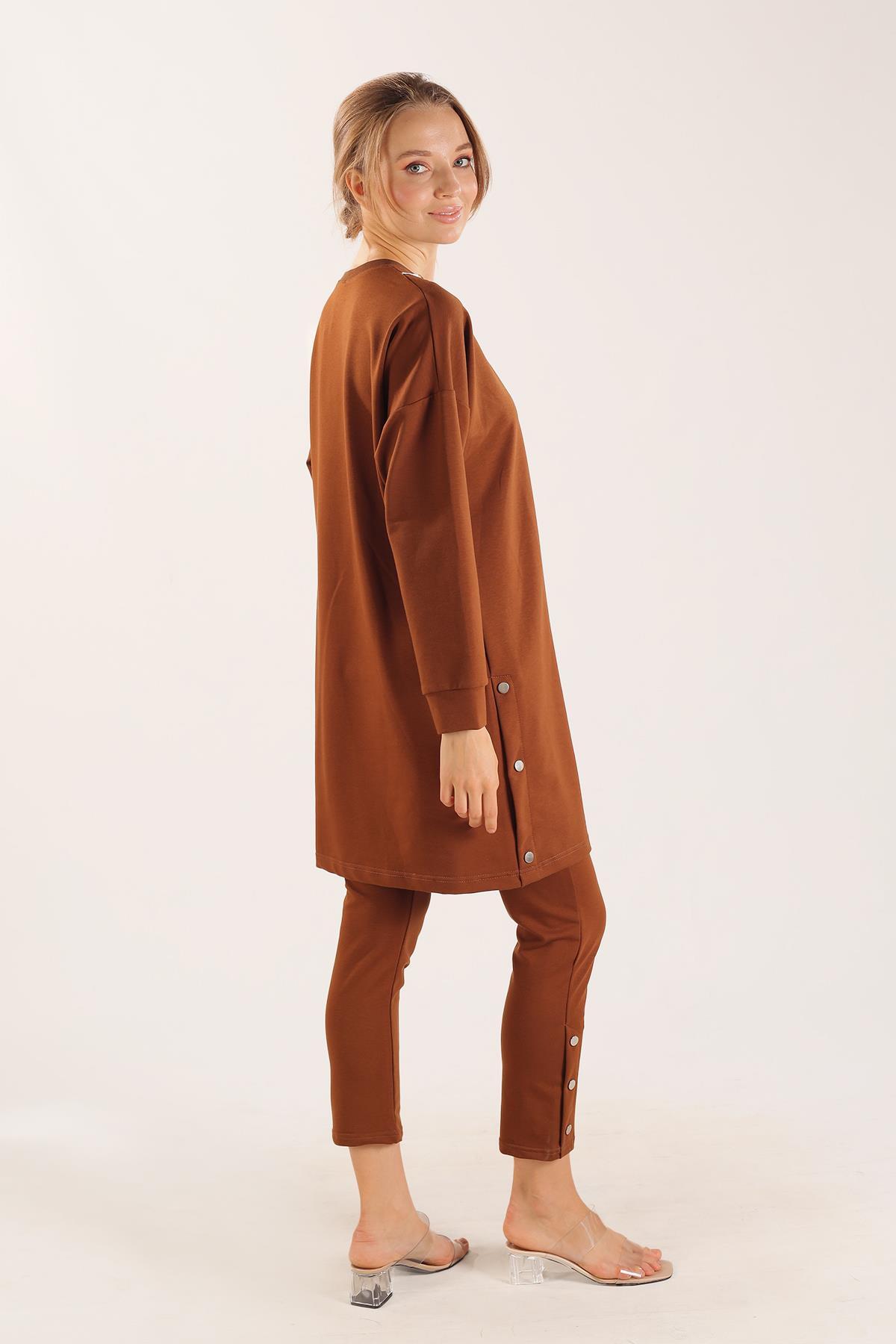 Kahve Kolyeli Çıtçıt Detay Sweat Takım 3479 - 5