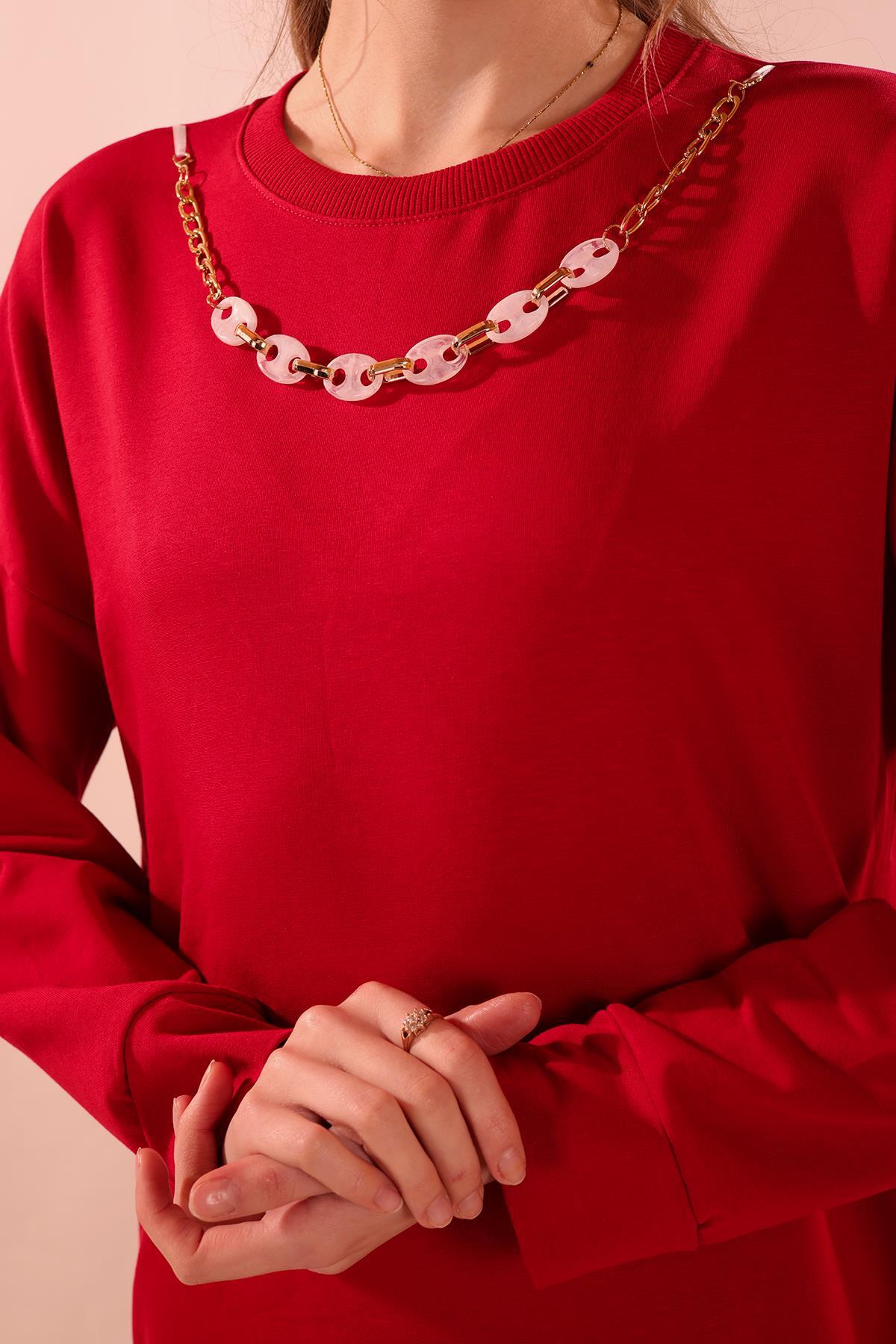 Kırmızı Kolyeli Çıtçıt Detay Sweat Takım 3479 - 5