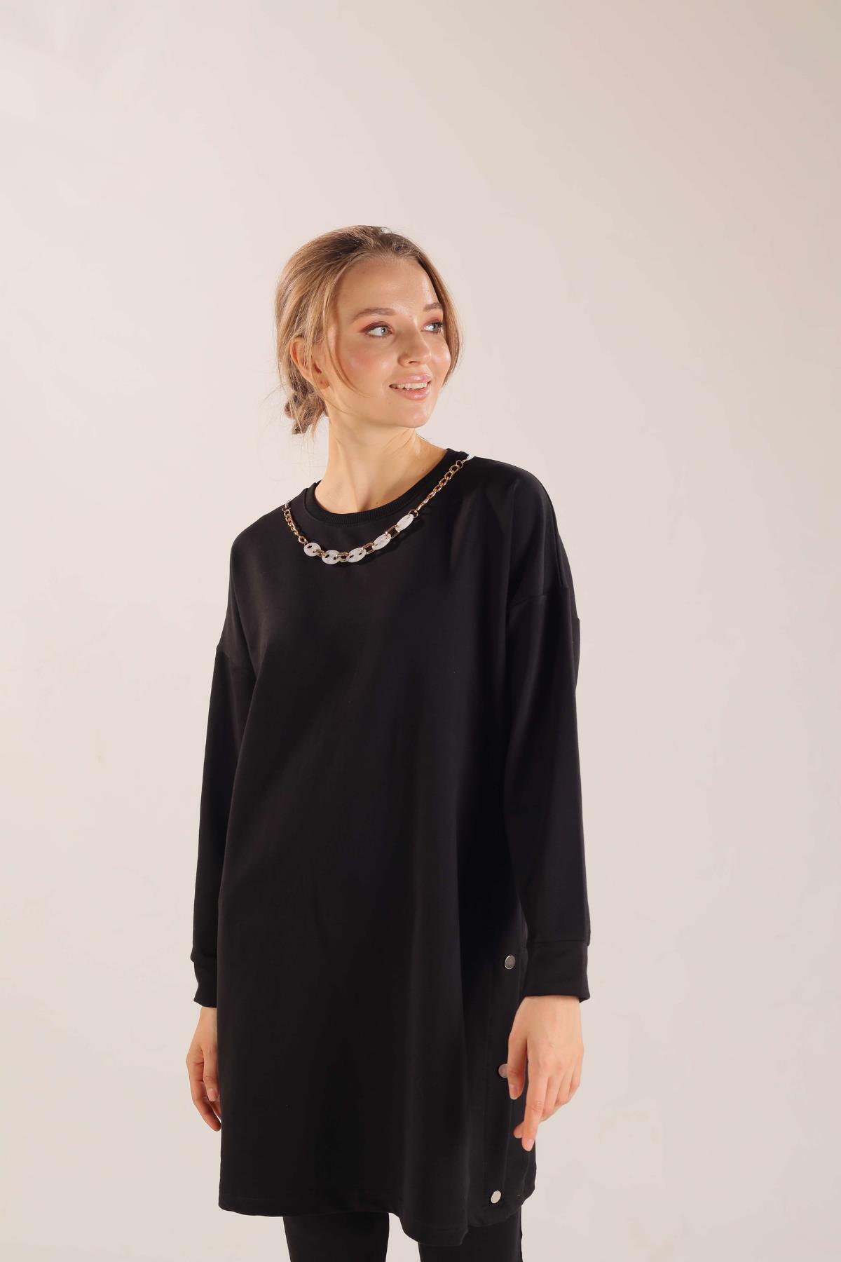 Siyah Kolyeli Çıtçıt Detay Sweat Takım 3479 - 4