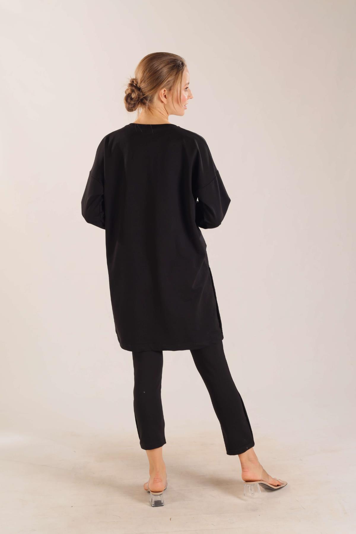 Siyah Kolyeli Çıtçıt Detay Sweat Takım 3479 - 5