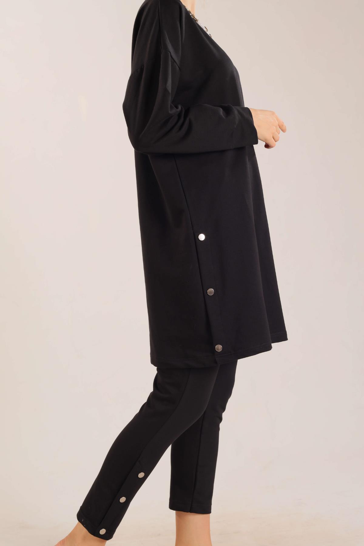 Siyah Kolyeli Çıtçıt Detay Sweat Takım 3479 - 6