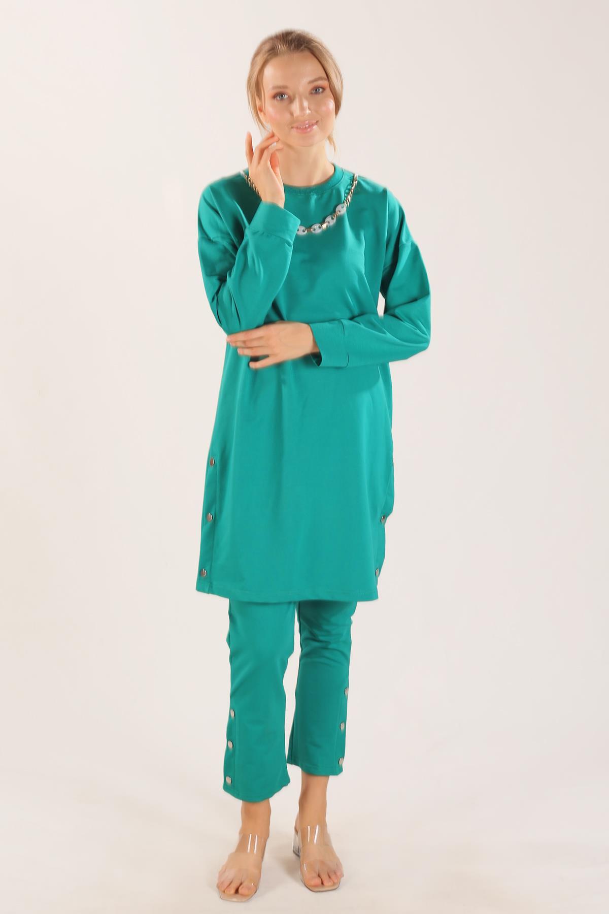 Yeşil Kolyeli Çıtçıt Detay Sweat Takım 3479 