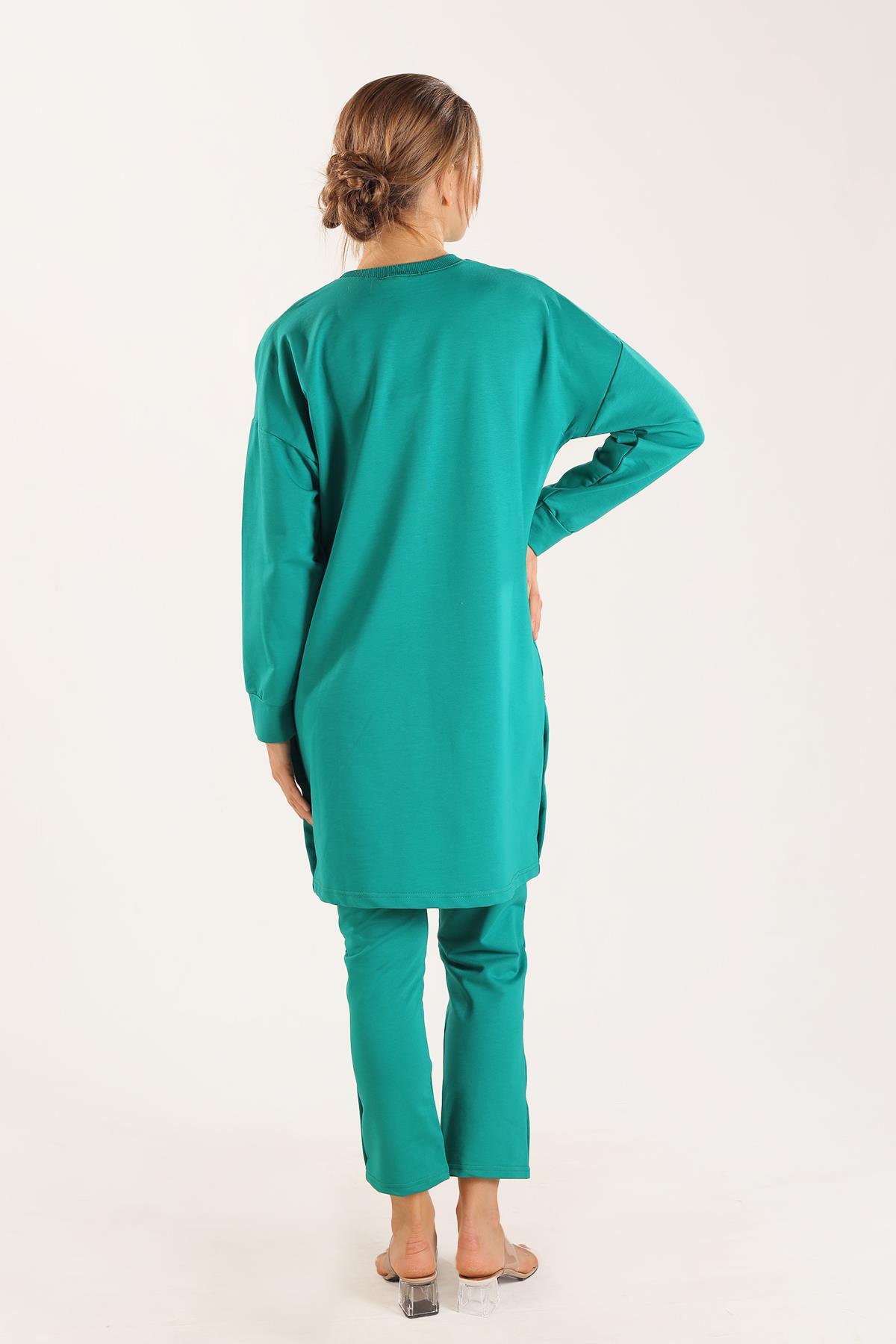 Yeşil Kolyeli Çıtçıt Detay Sweat Takım 3479 - 4