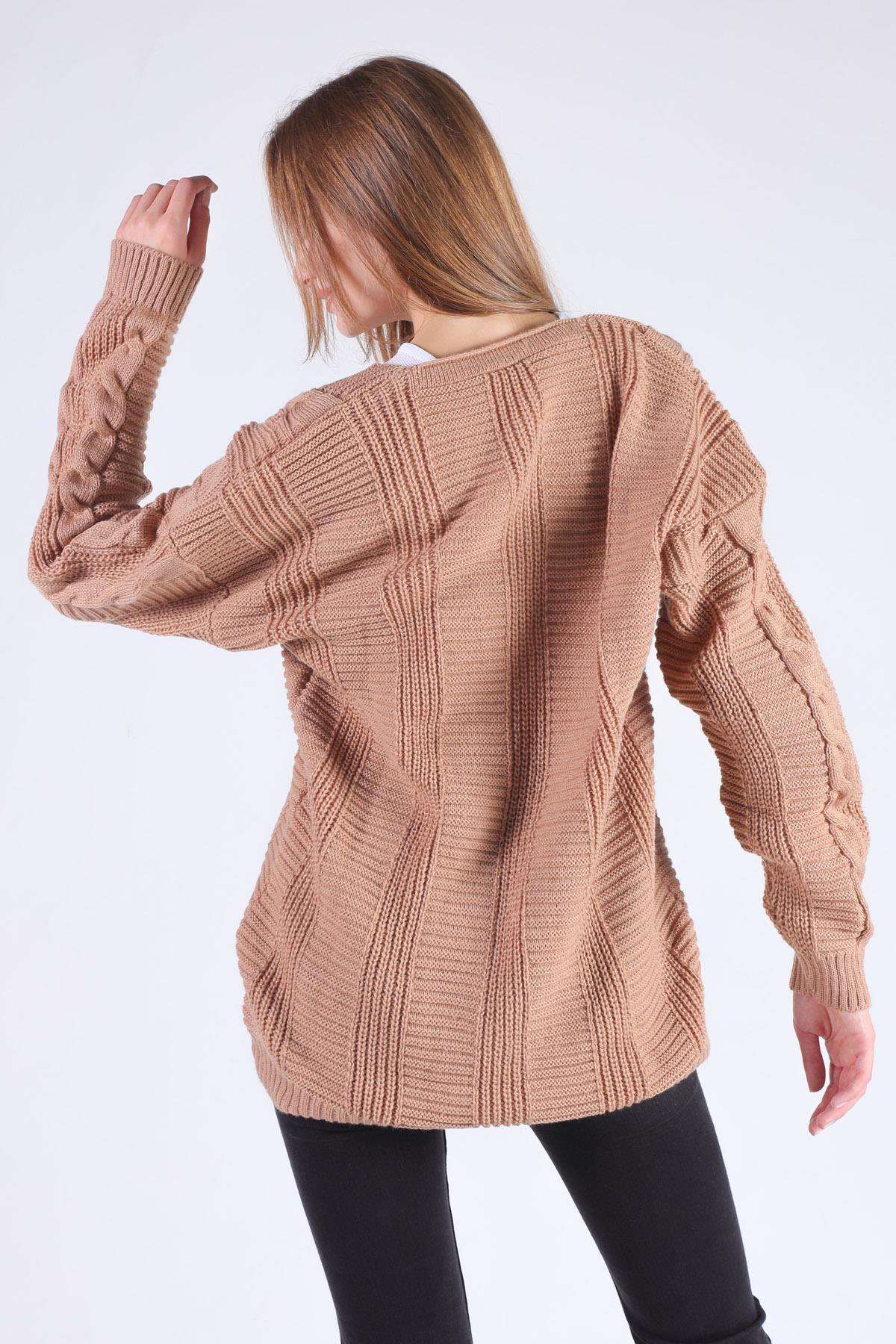 Camel Düğme Detay Örgülü Hırka 350 - 2