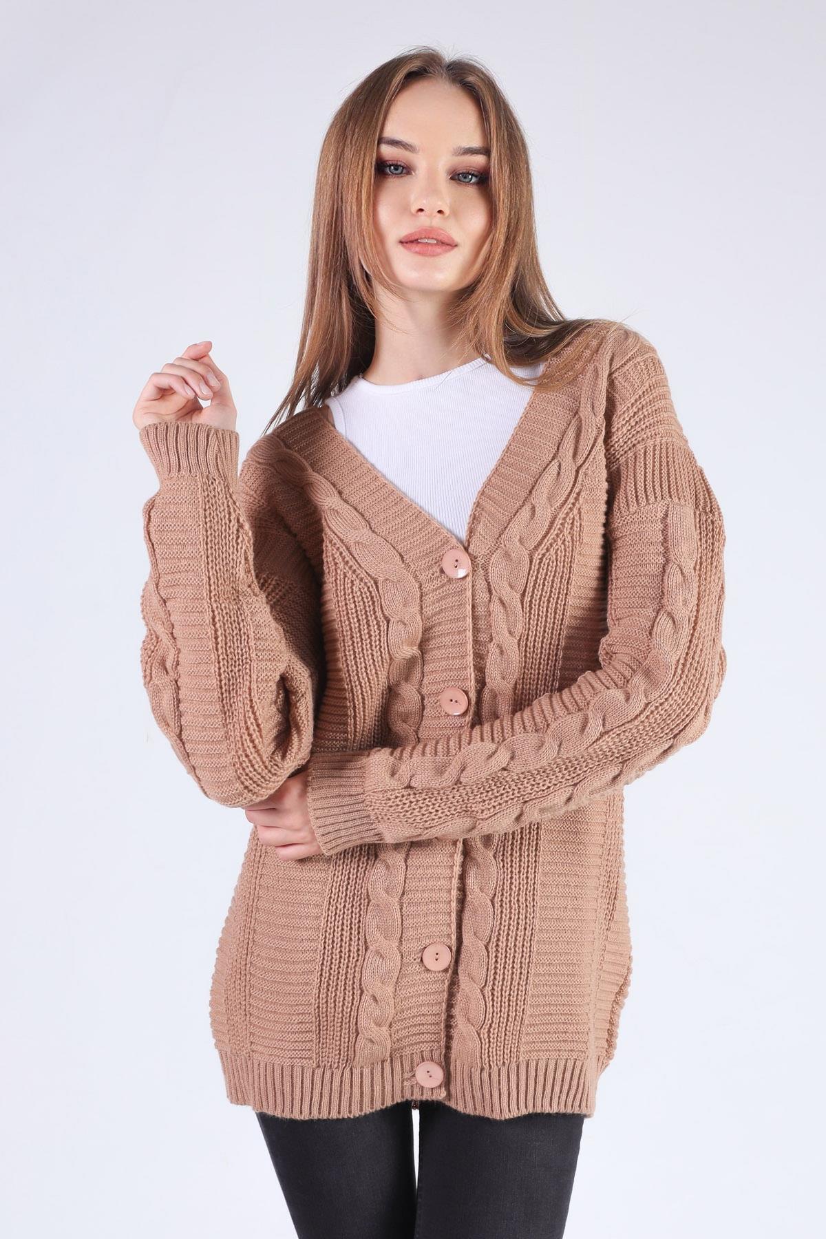 Camel Düğme Detay Örgülü Hırka 350 - 4