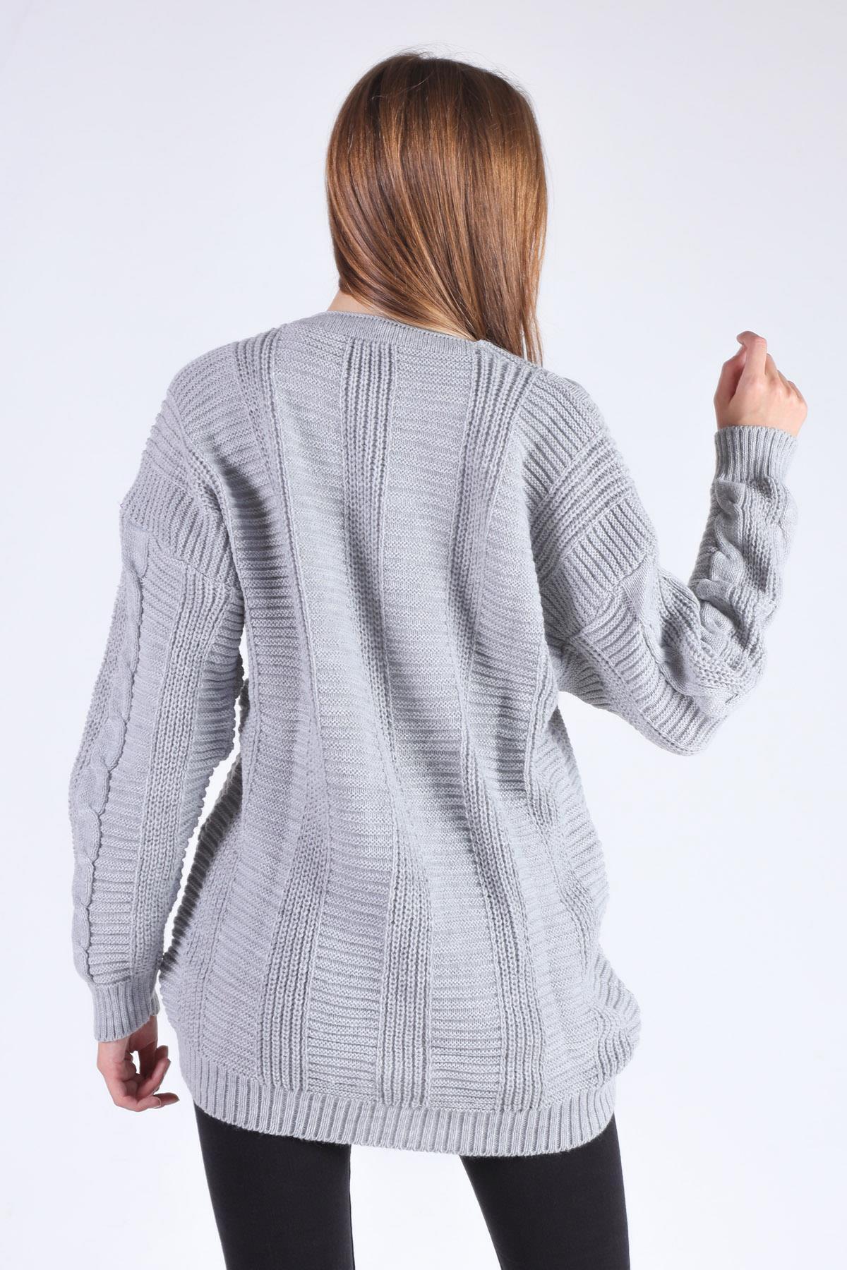 Gri Düğme Detay Örgülü Hırka 350 - 4