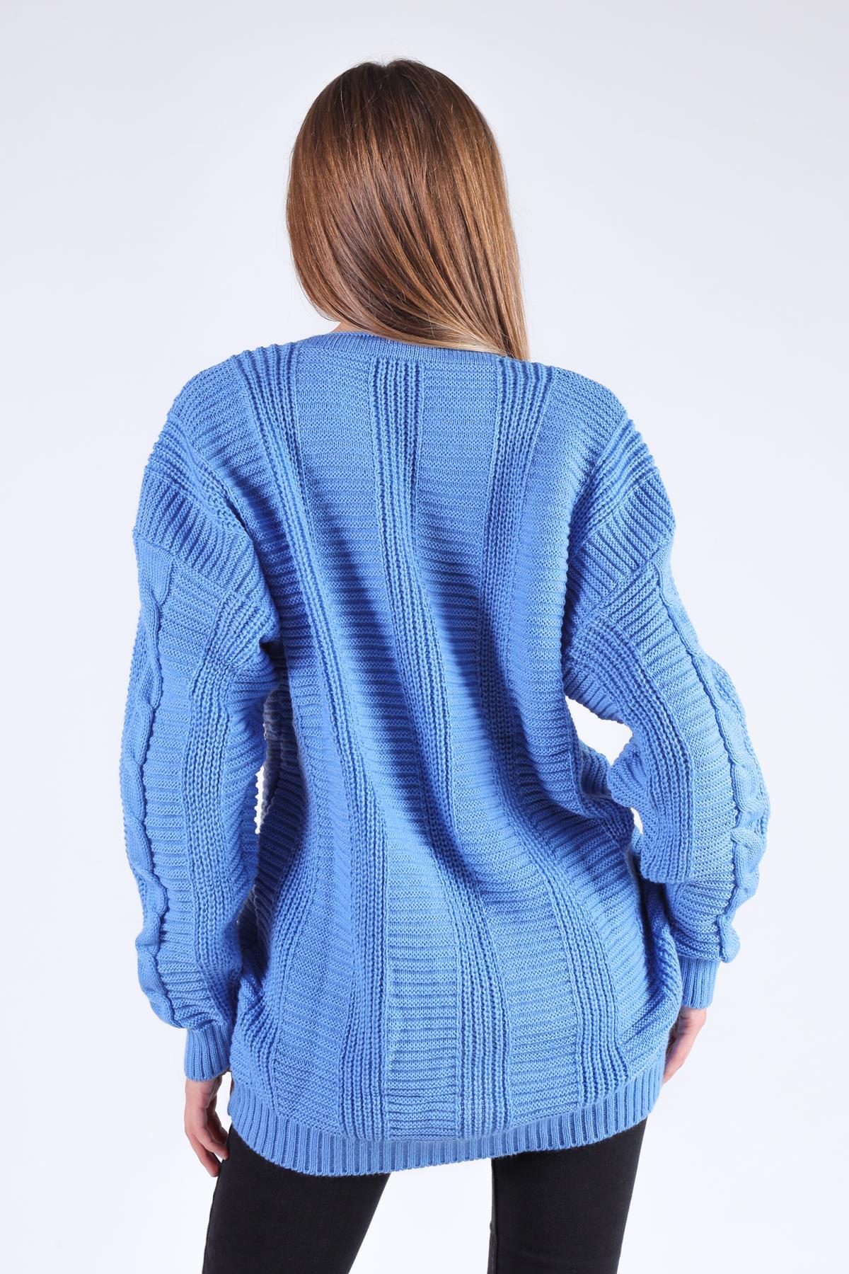 Mavi Düğme Detay Örgülü Hırka 350 - 4