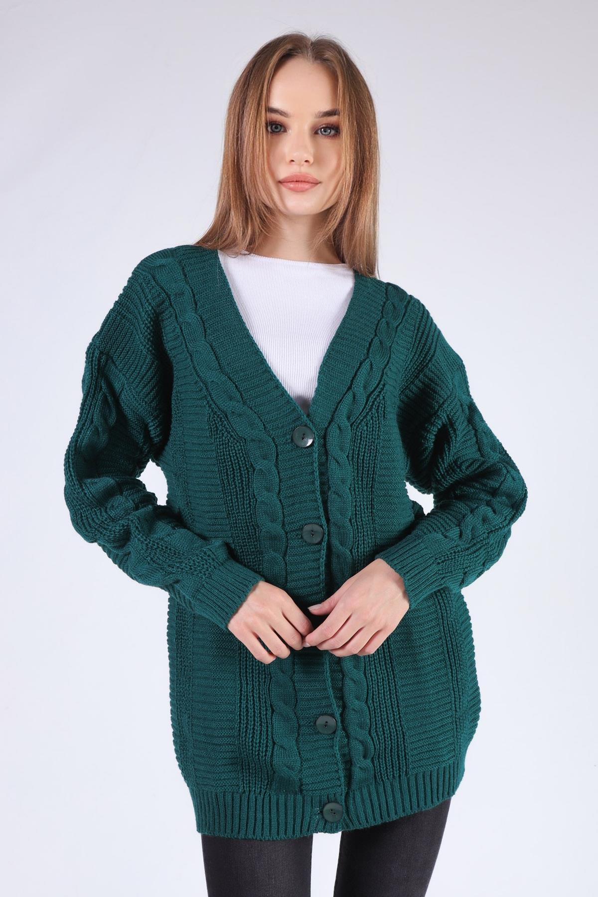 350 Düğme Detay Örgülü Hırka Nefti - 4