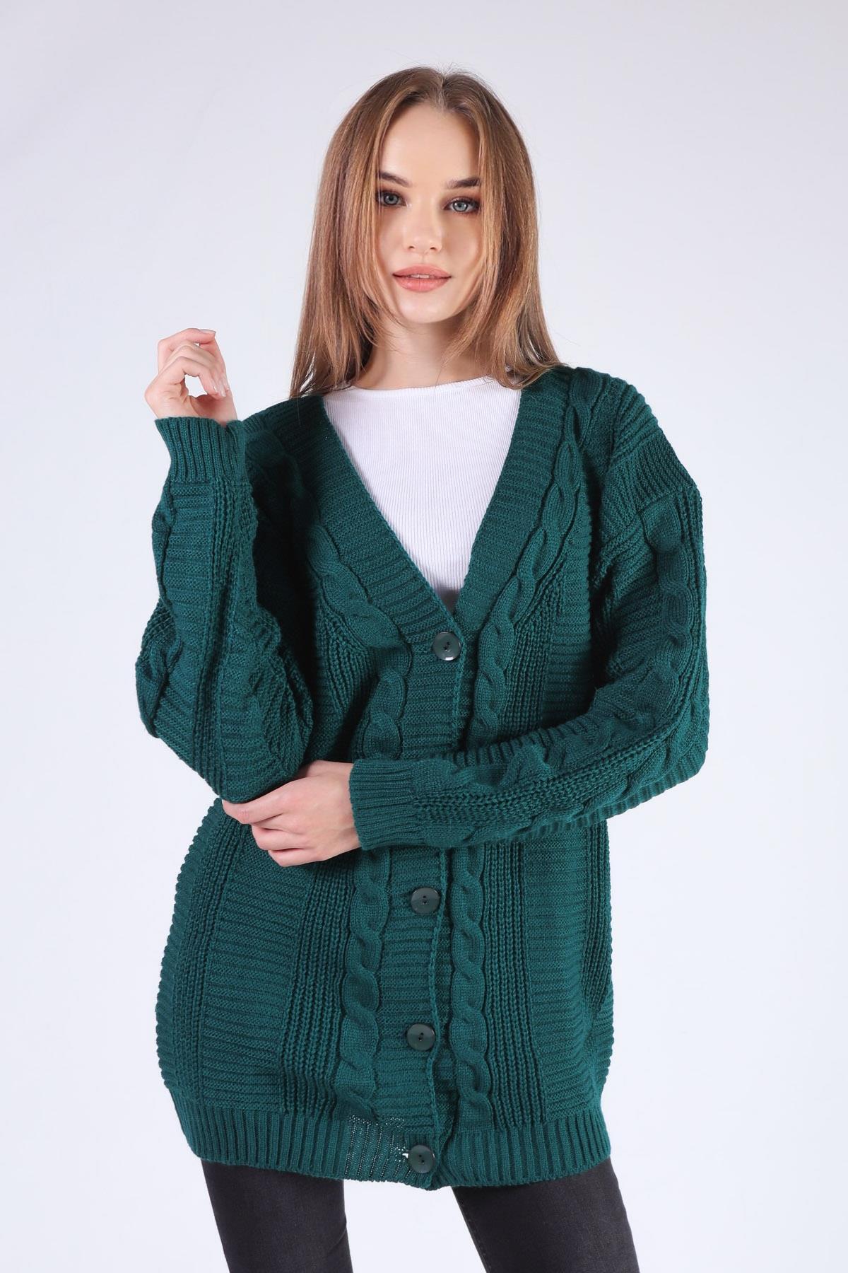 Nefti Düğme Detay Örgülü Hırka 350 