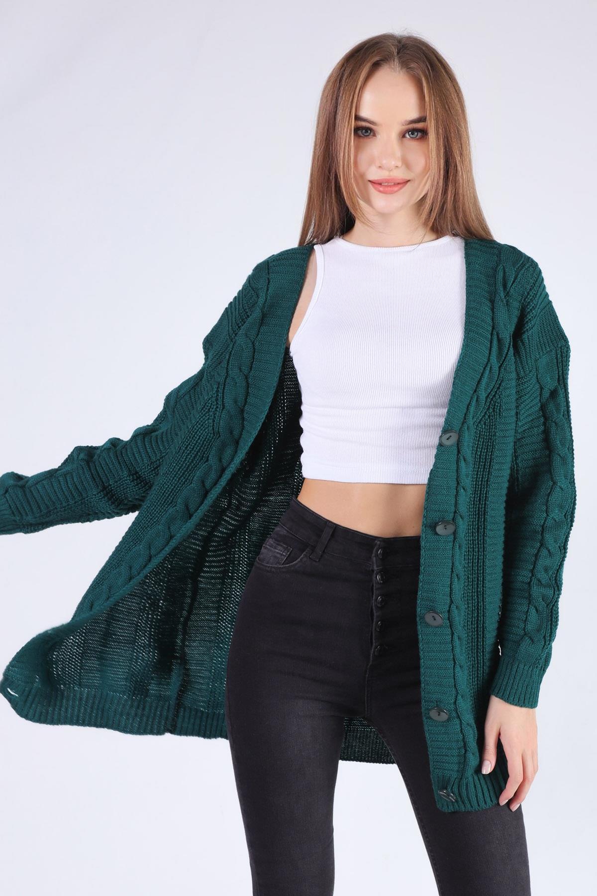 Nefti Düğme Detay Örgülü Hırka 350 - 2