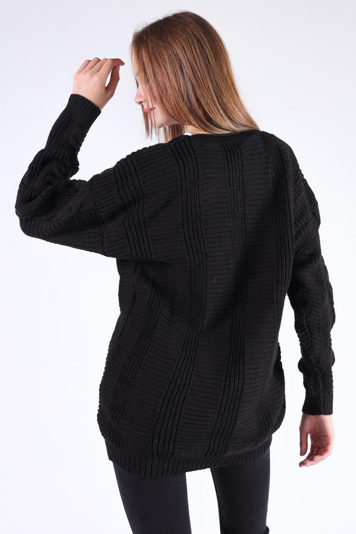 350 Düğme Detay Örgülü Hırka Siyah - 4