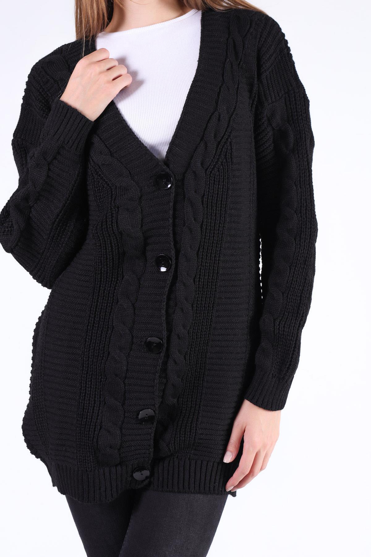 Siyah Düğme Detay Örgülü Hırka 350 - 2