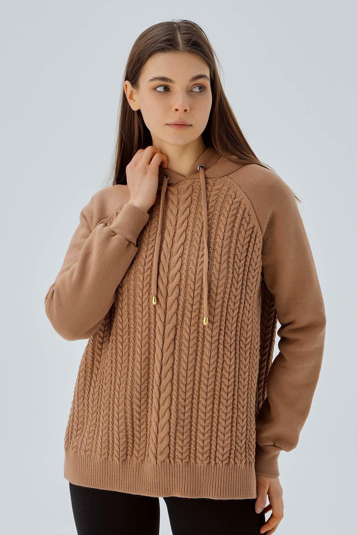 Bisküvi Kapüşonlu Triko Detay Sweat 3500 