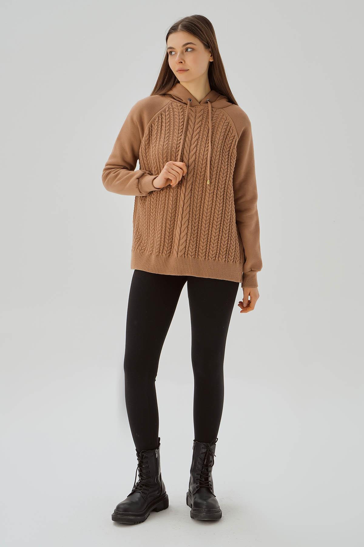 Bisküvi Kapüşonlu Triko Detay Sweat 3500 - 4