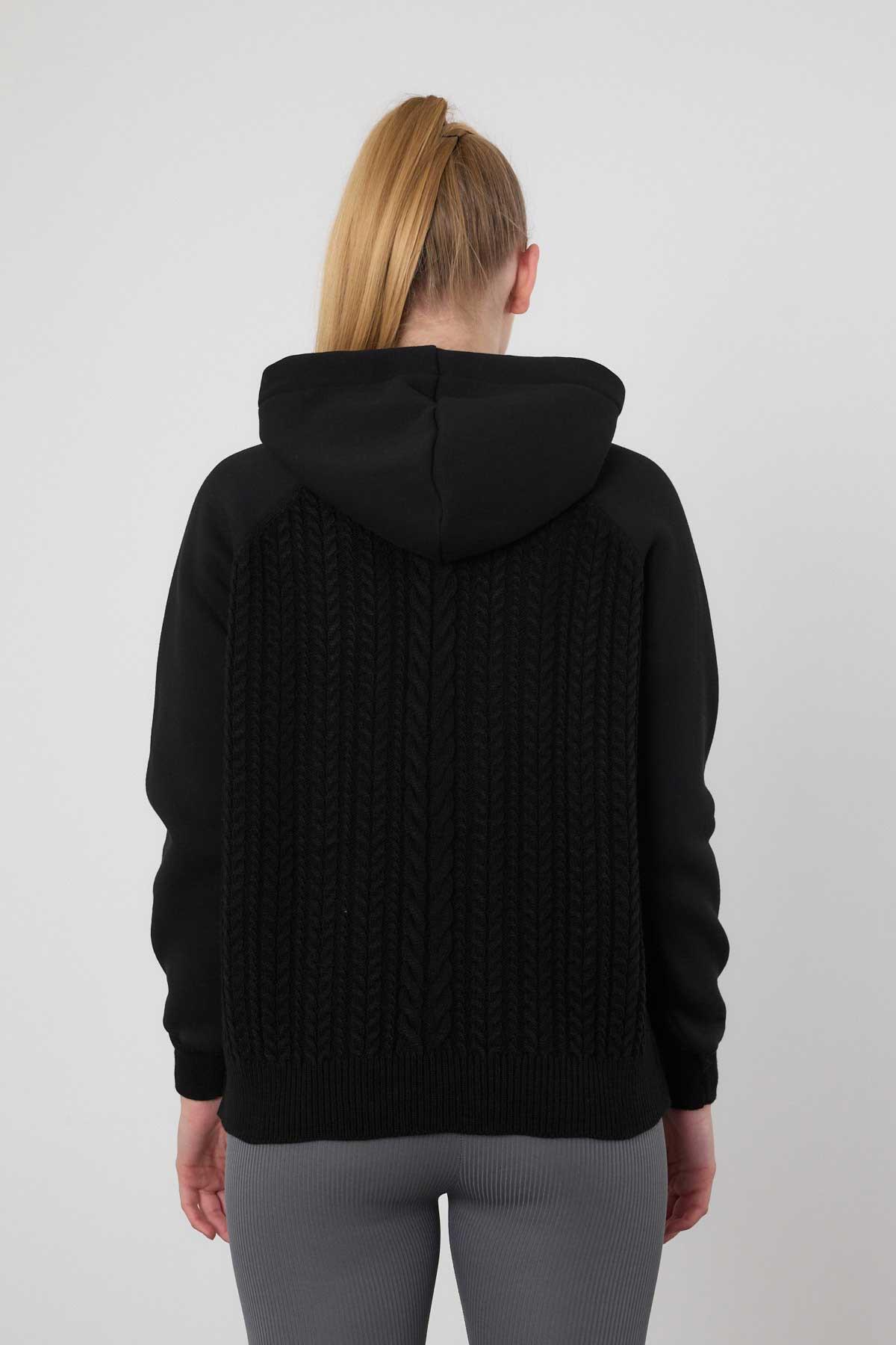 Siyah Kapüşonlu Triko Detay Sweat 3500 - 6