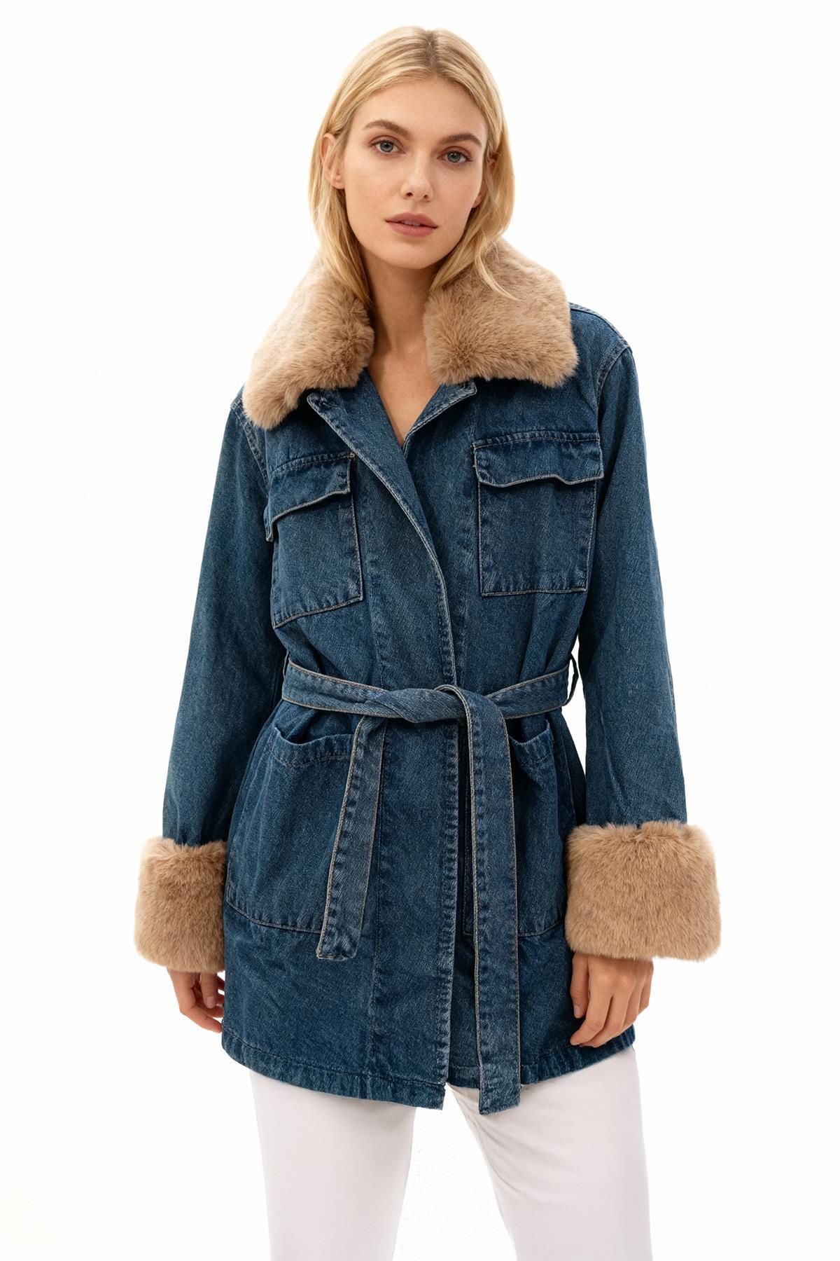 3500 Kürklü Kot Ceket Mavi - RAYS