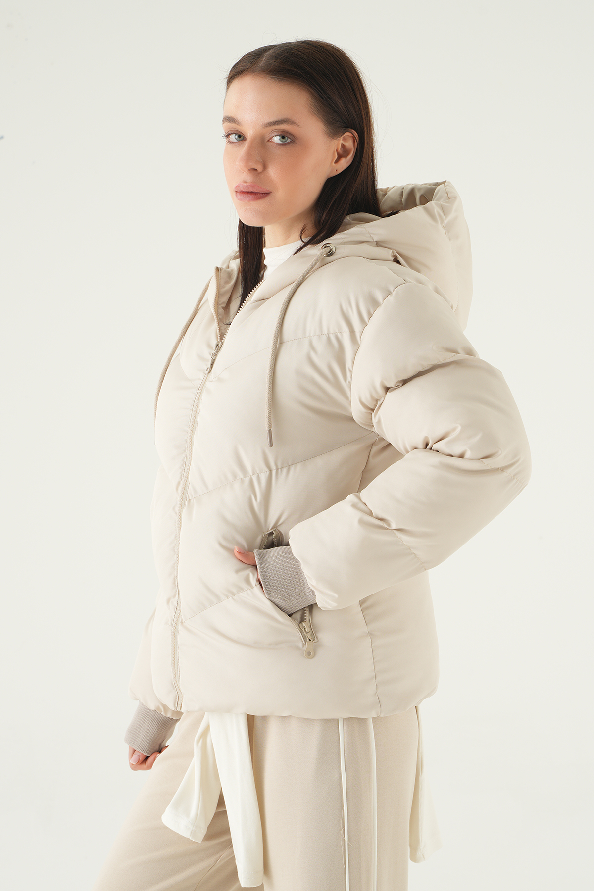 Kapüşonlu Cepli Mont 3505 Bej - RAYS