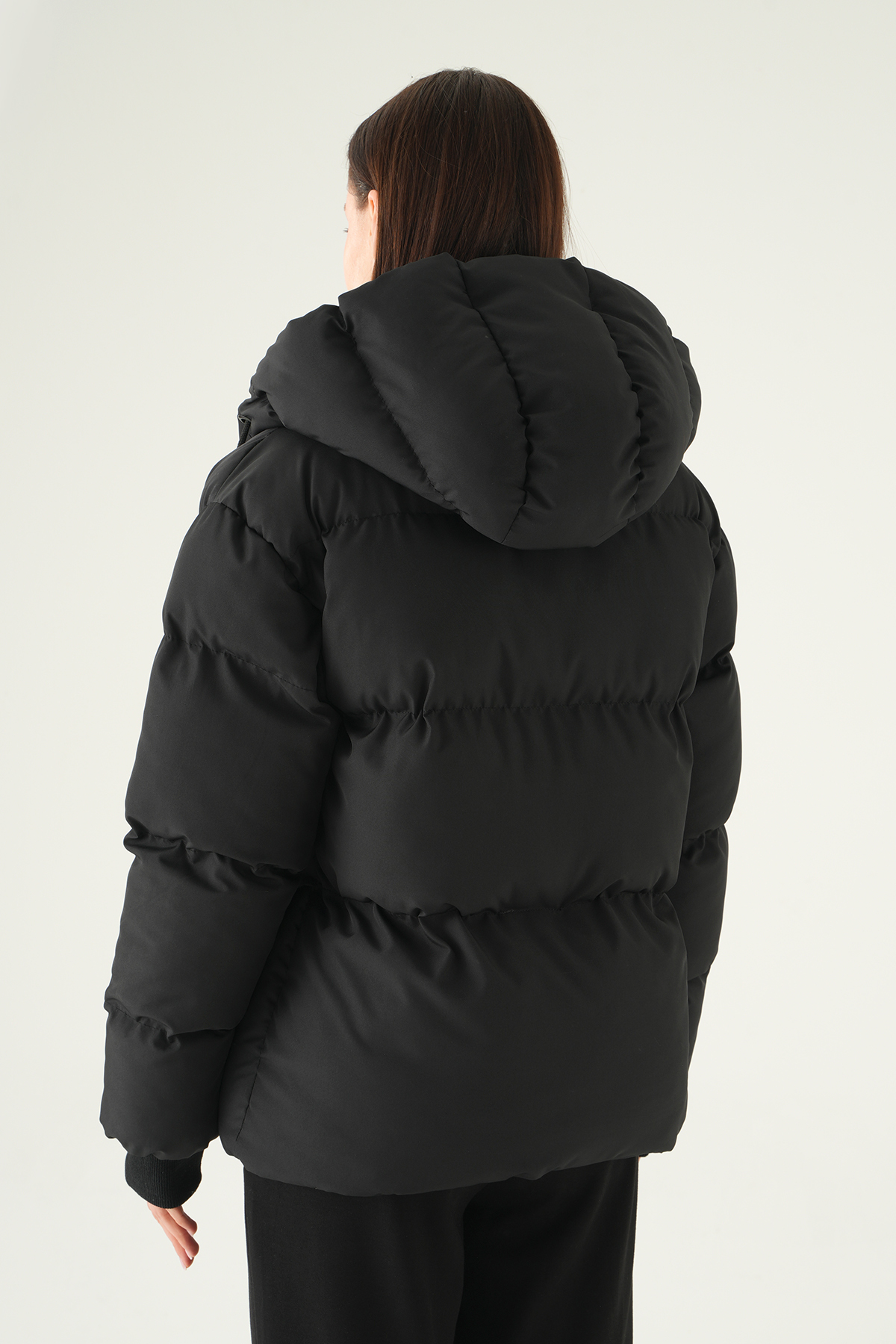 Siyah Kapüşonlu Cepli Mont 3505 - 5