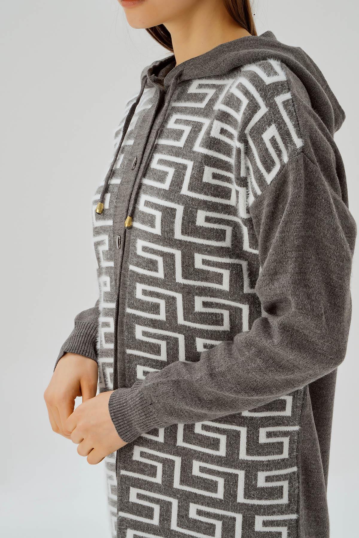 3505 Labirent Desen Düğmeli Hırka Gri - 6