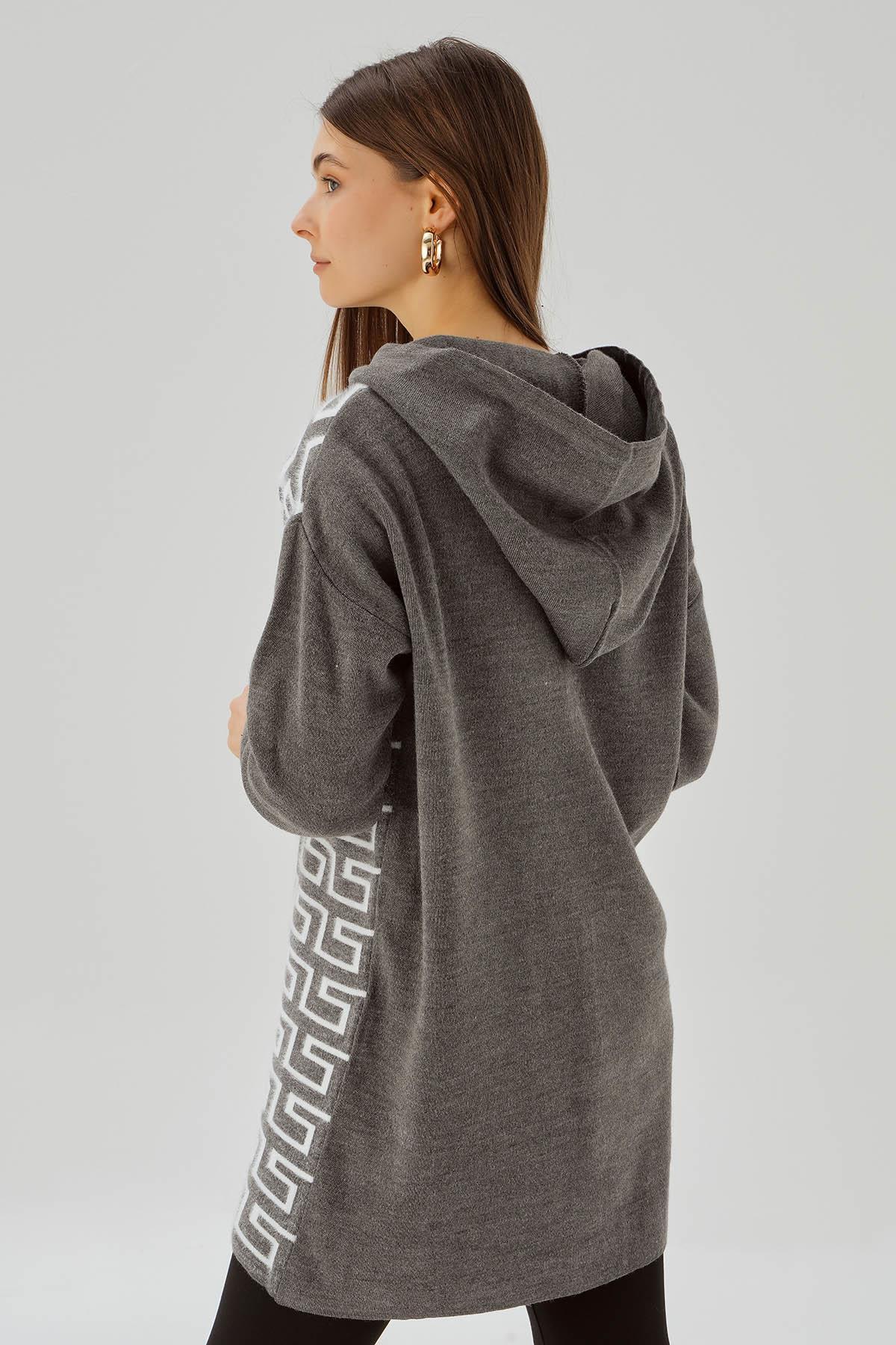 3505 Labirent Desen Düğmeli Hırka Gri - 5