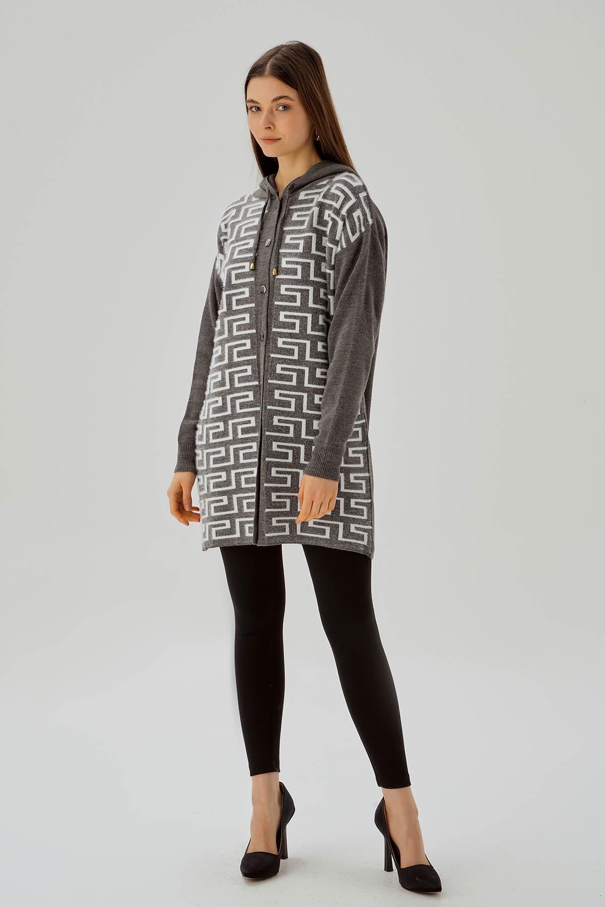 Gri Labirent Desen Düğmeli Hırka 3505 - 2