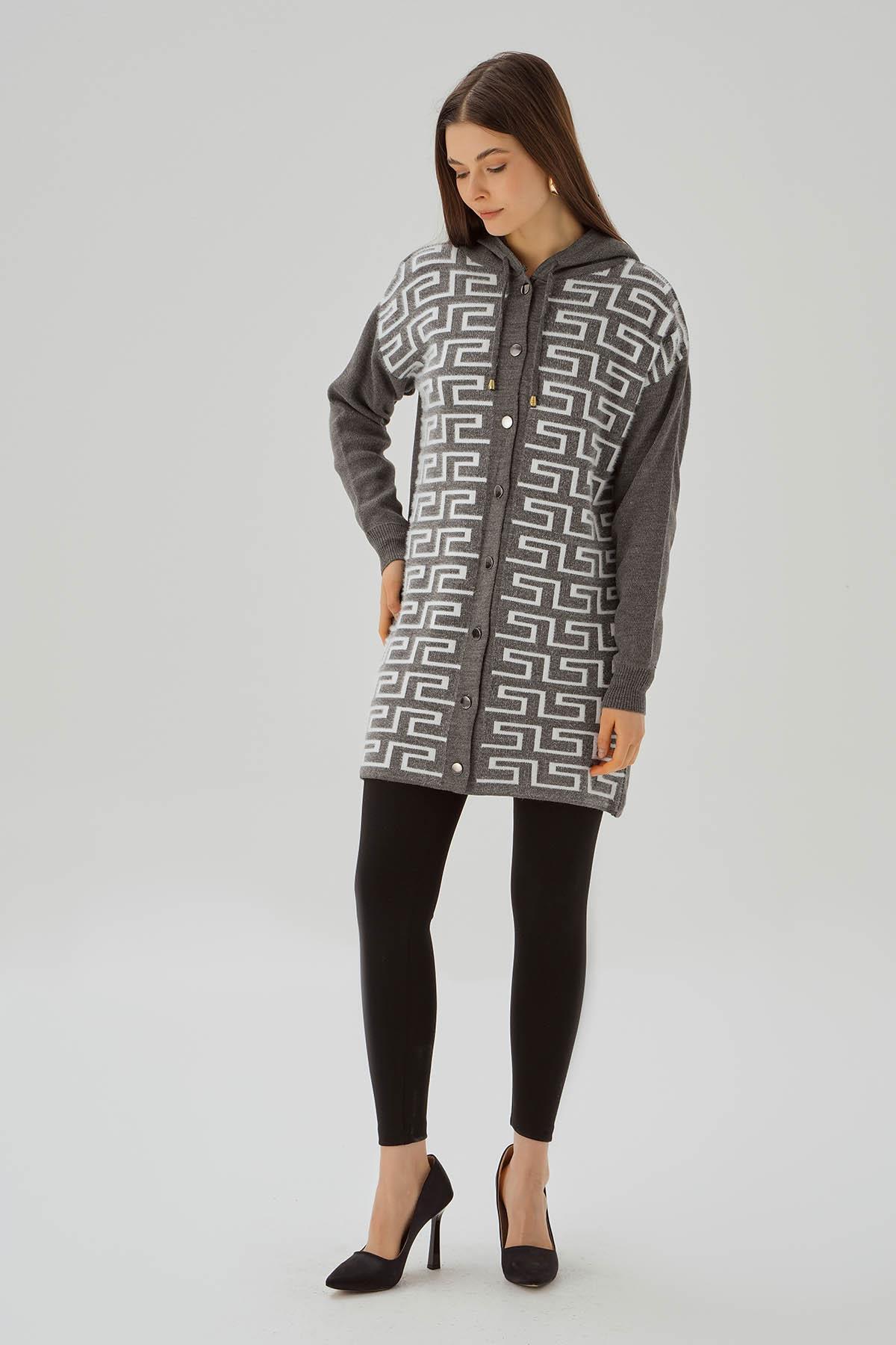 Gri Labirent Desen Düğmeli Hırka 3505 - 3
