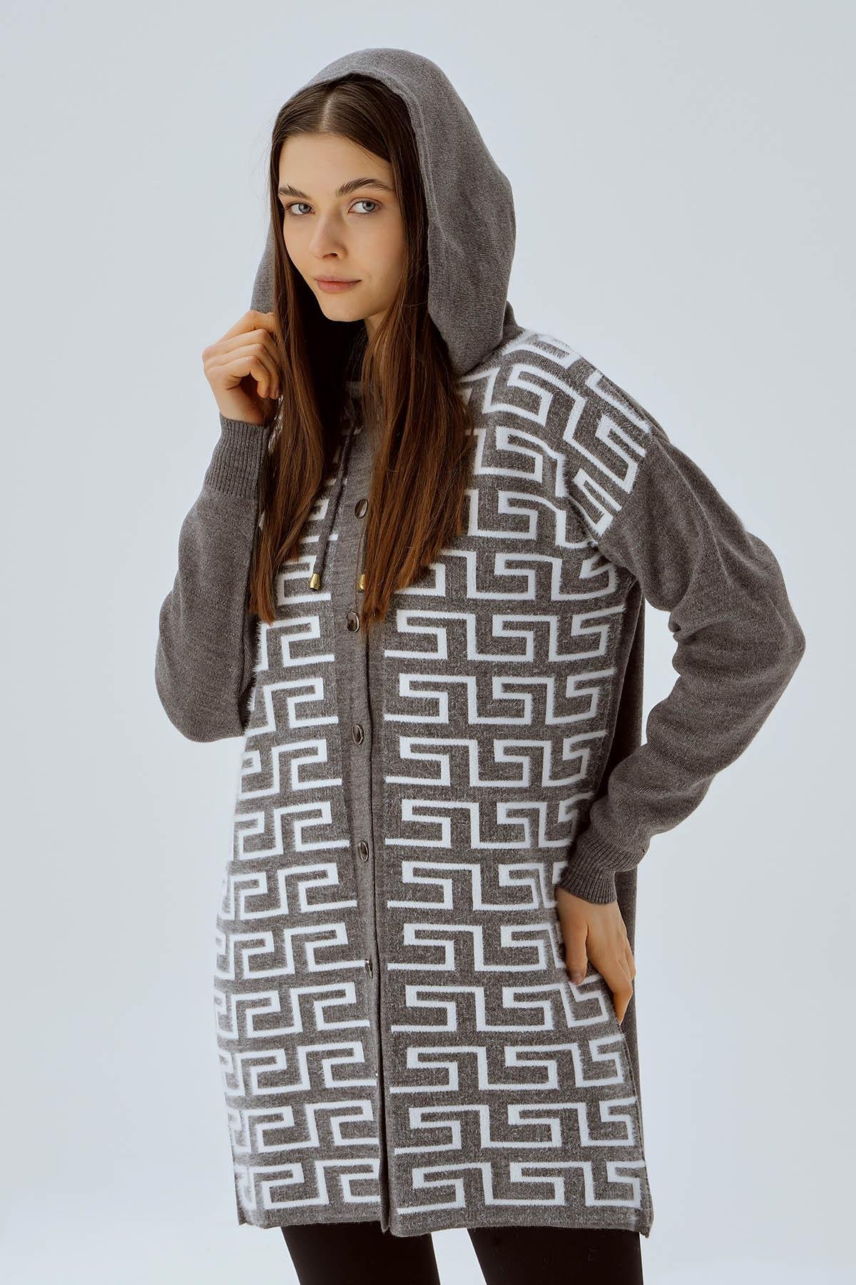 Gri Labirent Desen Düğmeli Hırka 3505 - 4