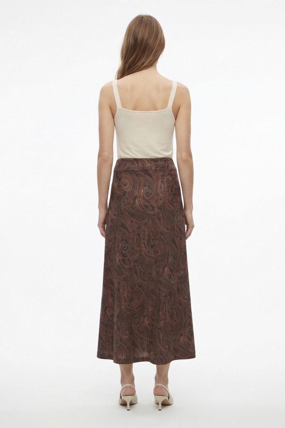 3507 Yaprak Desenli Etek Acı Kahve - RAYS
