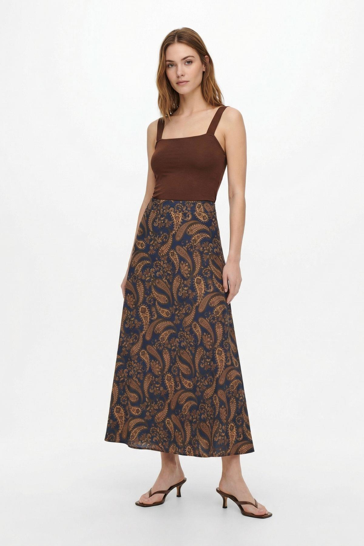 Laci Yaprak Desenli Etek 3507 