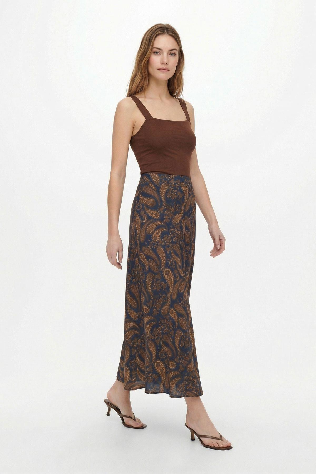 Laci Yaprak Desenli Etek 3507 - 2