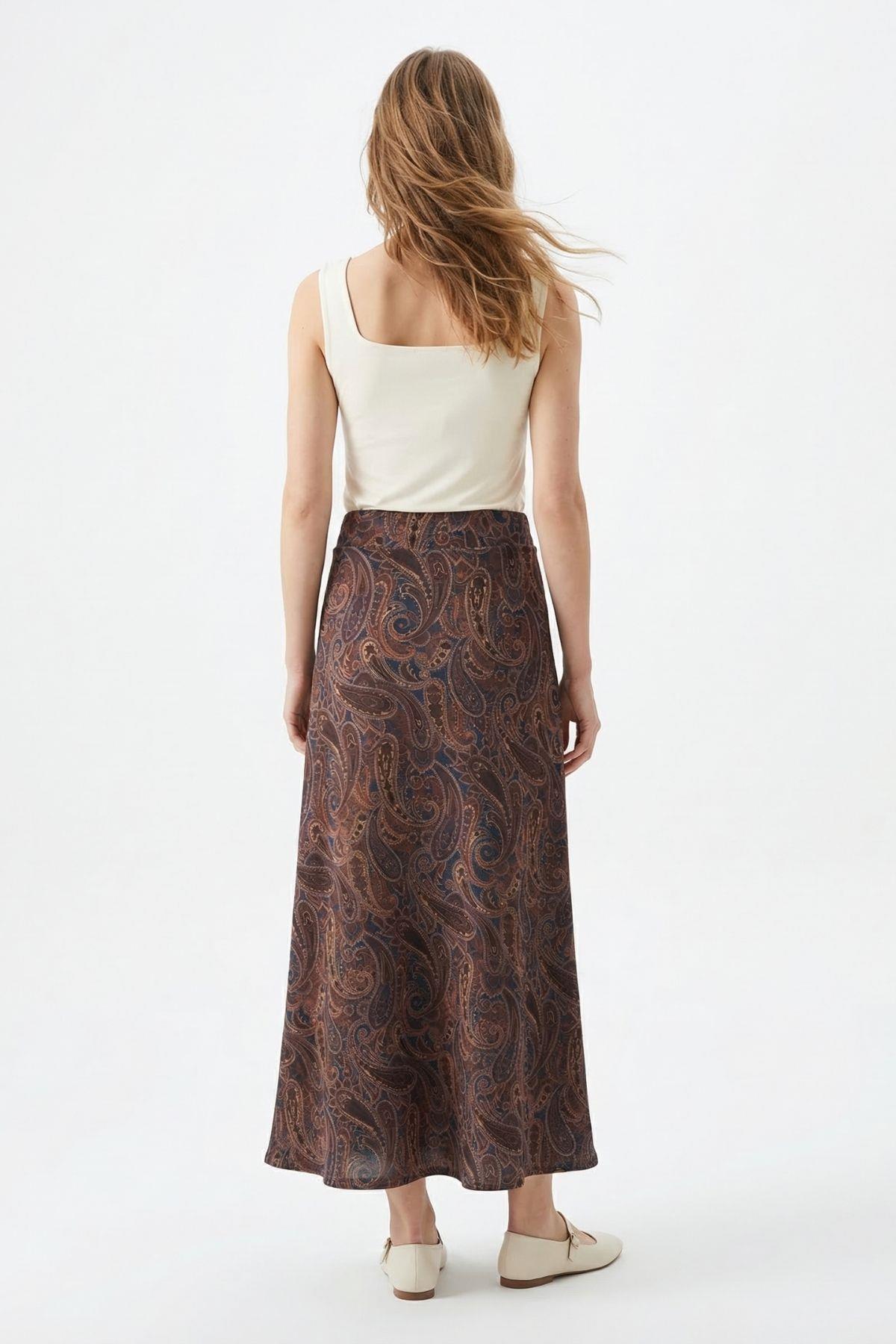 Laci-Kahve Yaprak Desenli Etek 3507 - RAYS