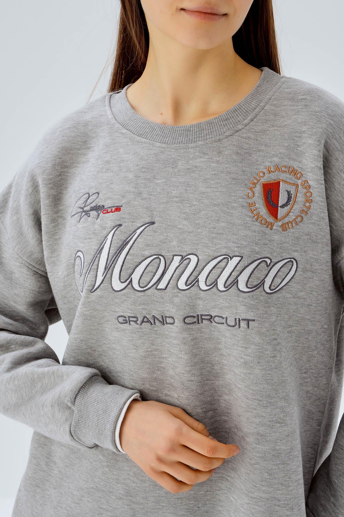 Gri Bisiklet Yaka Nakış Detay Sweat 3518 - 6